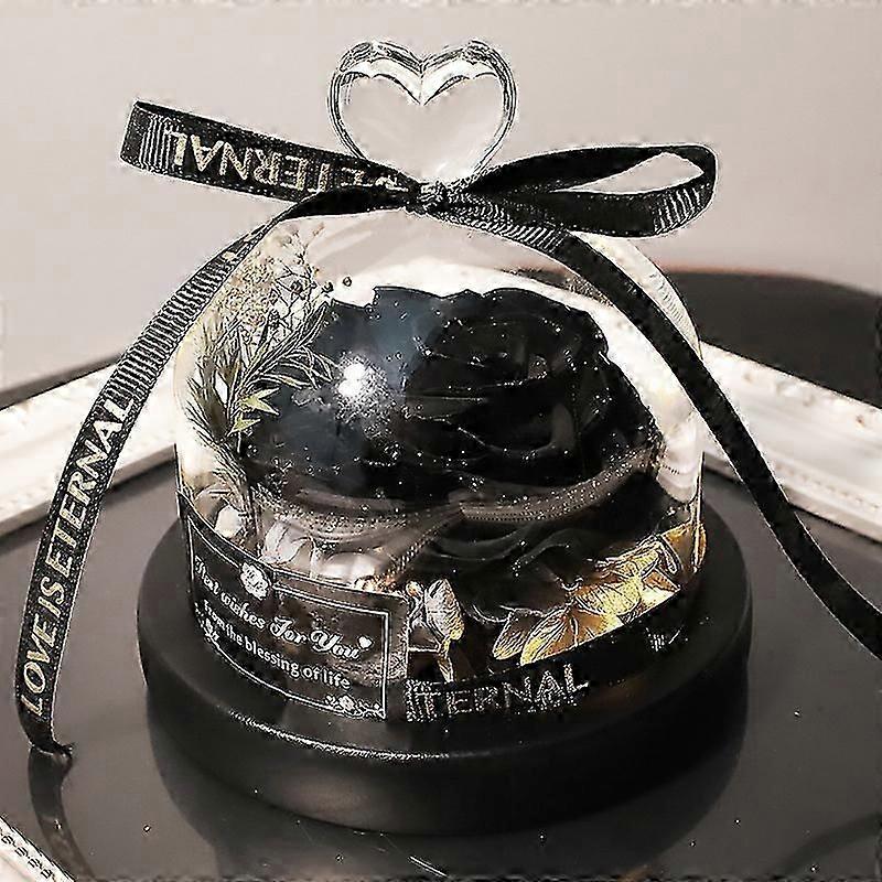 هدايا الورد الأبدي لها ، الورود المحفوظة في قبة زجاجية ، وردة سوداء للأبد مع ضوء LED ، هدايا عيد ميلاد رومانسية
