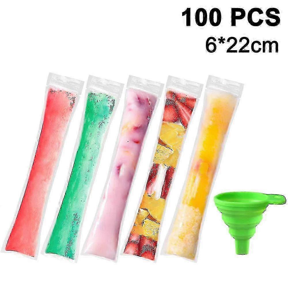100 Pack Disposable Popsicle Bags with Silicone Funnel, DIY Ice Pop Mold Bags for Homemade Frozen Treats (100 Count)