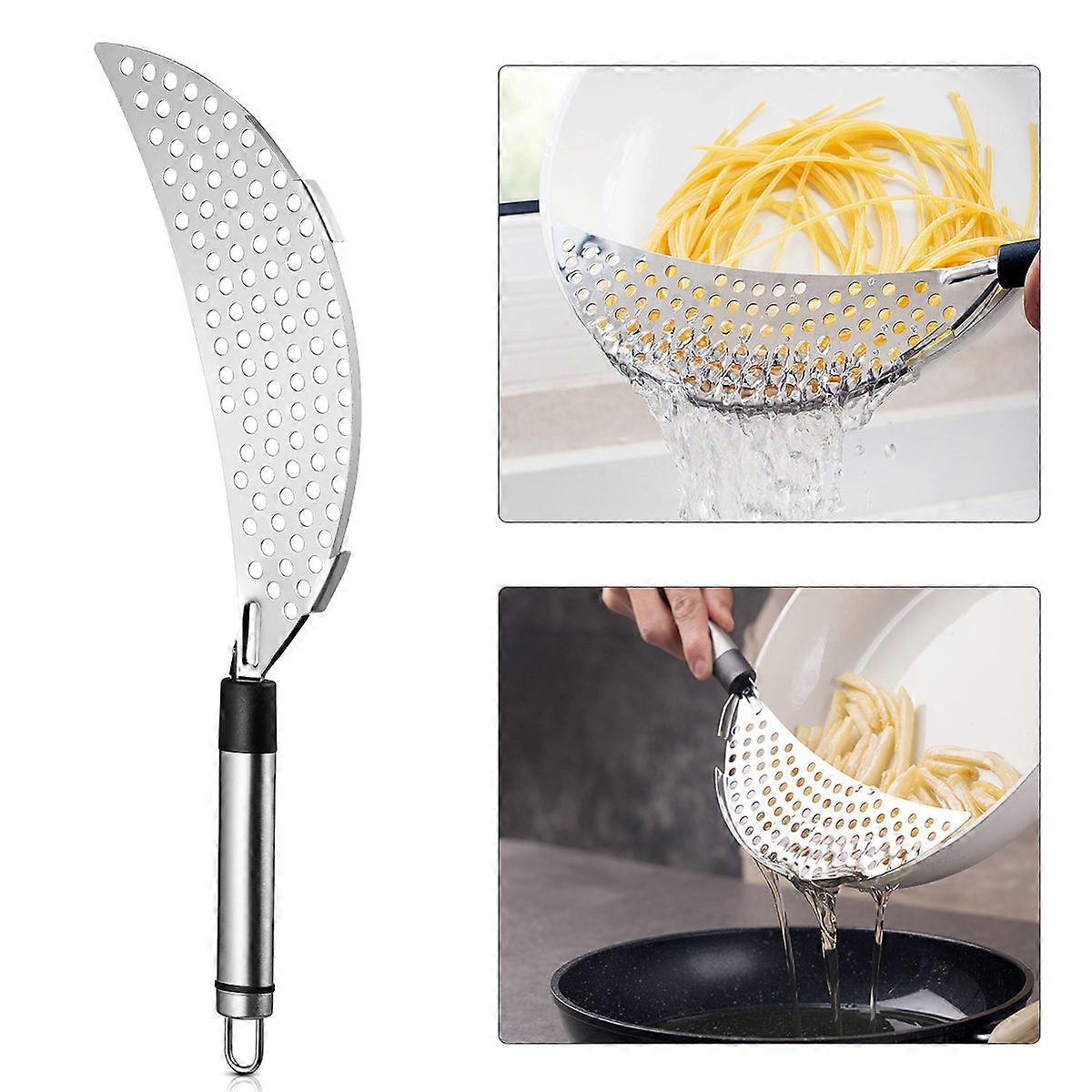 1Set Spaghetti Pasta Fry Drainer with Non-directional Handle Silver Color 11.8x2.6x0.3in