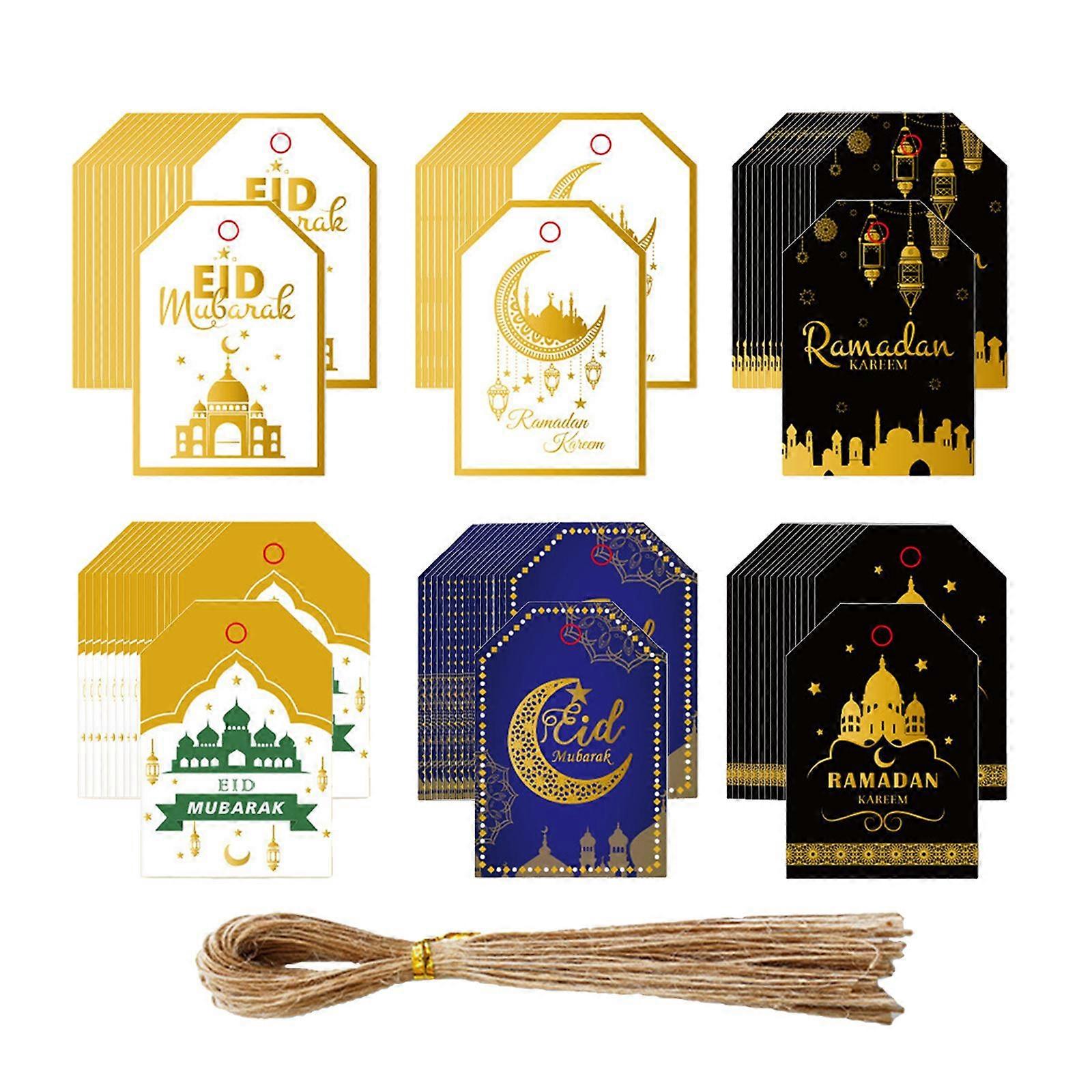 Ramadan Mubarak Gift Tags with String Mubarak Paper Tags for Box Packaging
