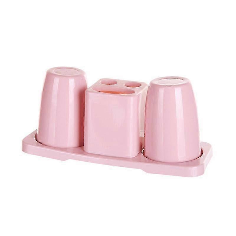 Double Toothbrush Cup & Toothpaste Holder Set - Pink Bathroom Organizer
