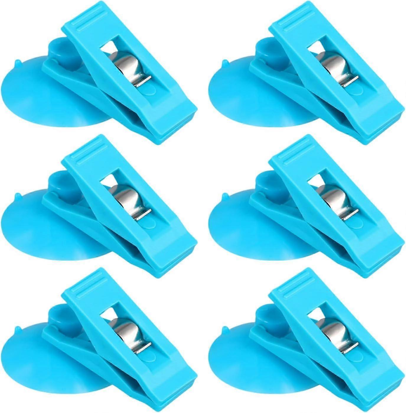 6pcs Suction Cup Clip, Suction Cup with Round Clamp Shower Curtain Clips to Prevent Water Splashing Windproof for Refrigerator Shower Room RV (Blue)