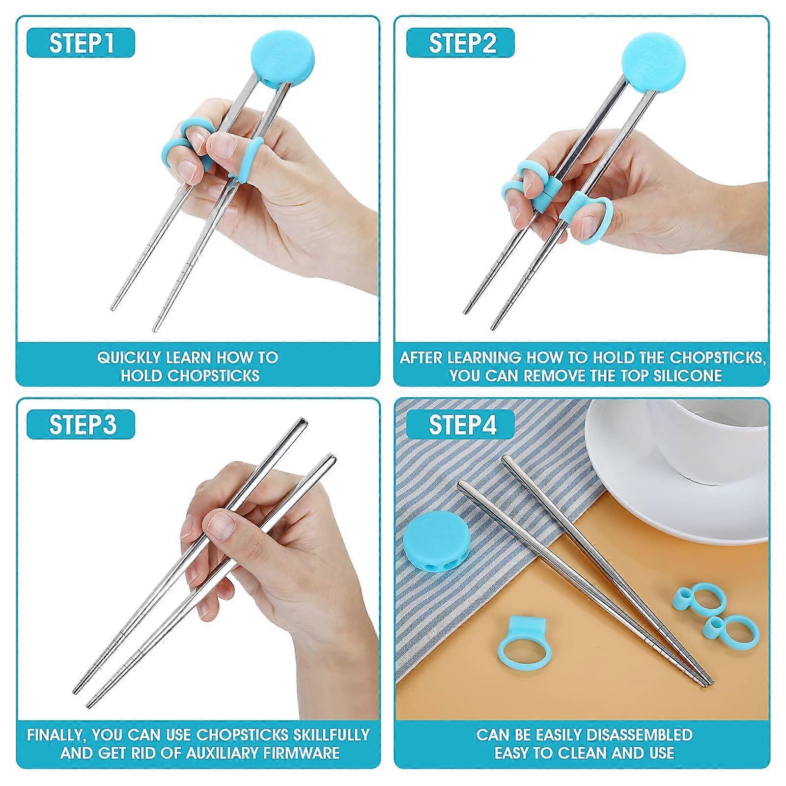 Stainless Steel Reusable Learning Chopsticks Right Or Left Handed Chopstick Helper for Children Beginners 2 Pairs Kids Training Chopsticks