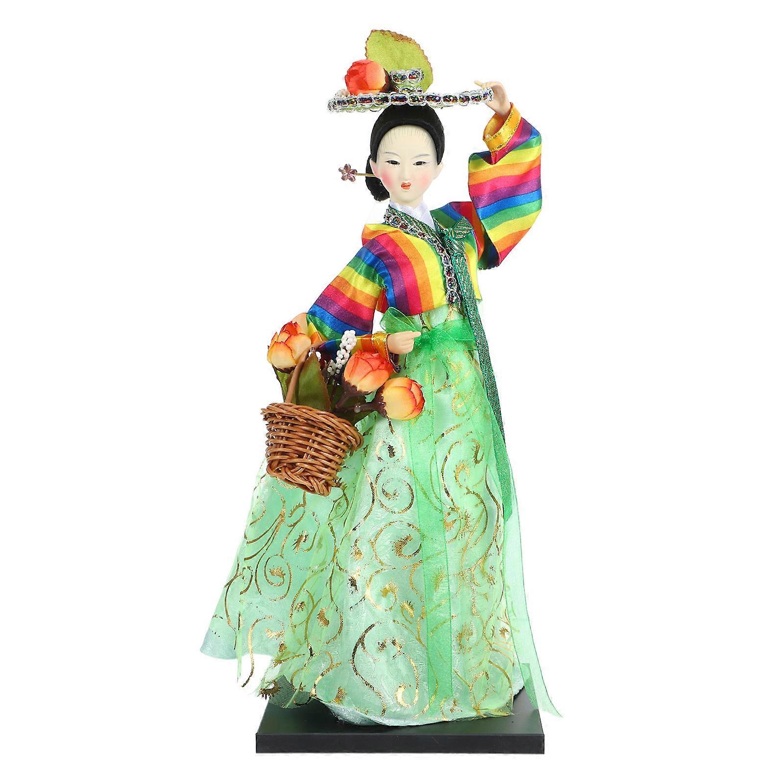 Elegant Traditional Hanbok Doll Figure Handcrafted Korean Style Decoration for Home Office Desktop Display Living Room Accent