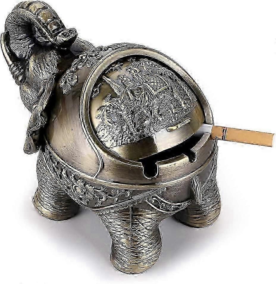 Windproof Vintage Ashtray with Lid - Elephant Shape Table Ashtray Red Bronze