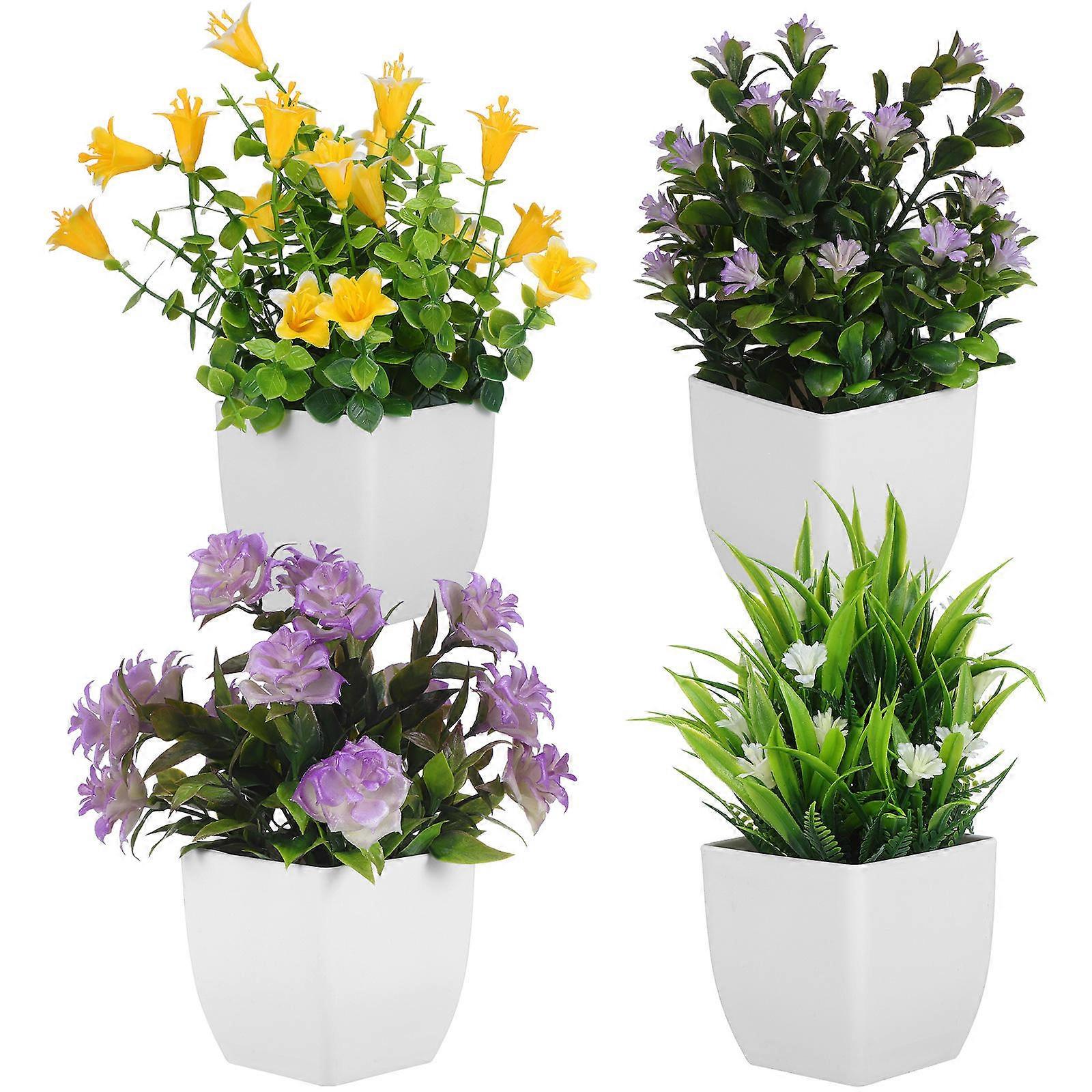 4 Artificial Potted Plants with Varied Greenery for Home, Office, and Outdoor – Low Maintenance Fake Plants in Pots