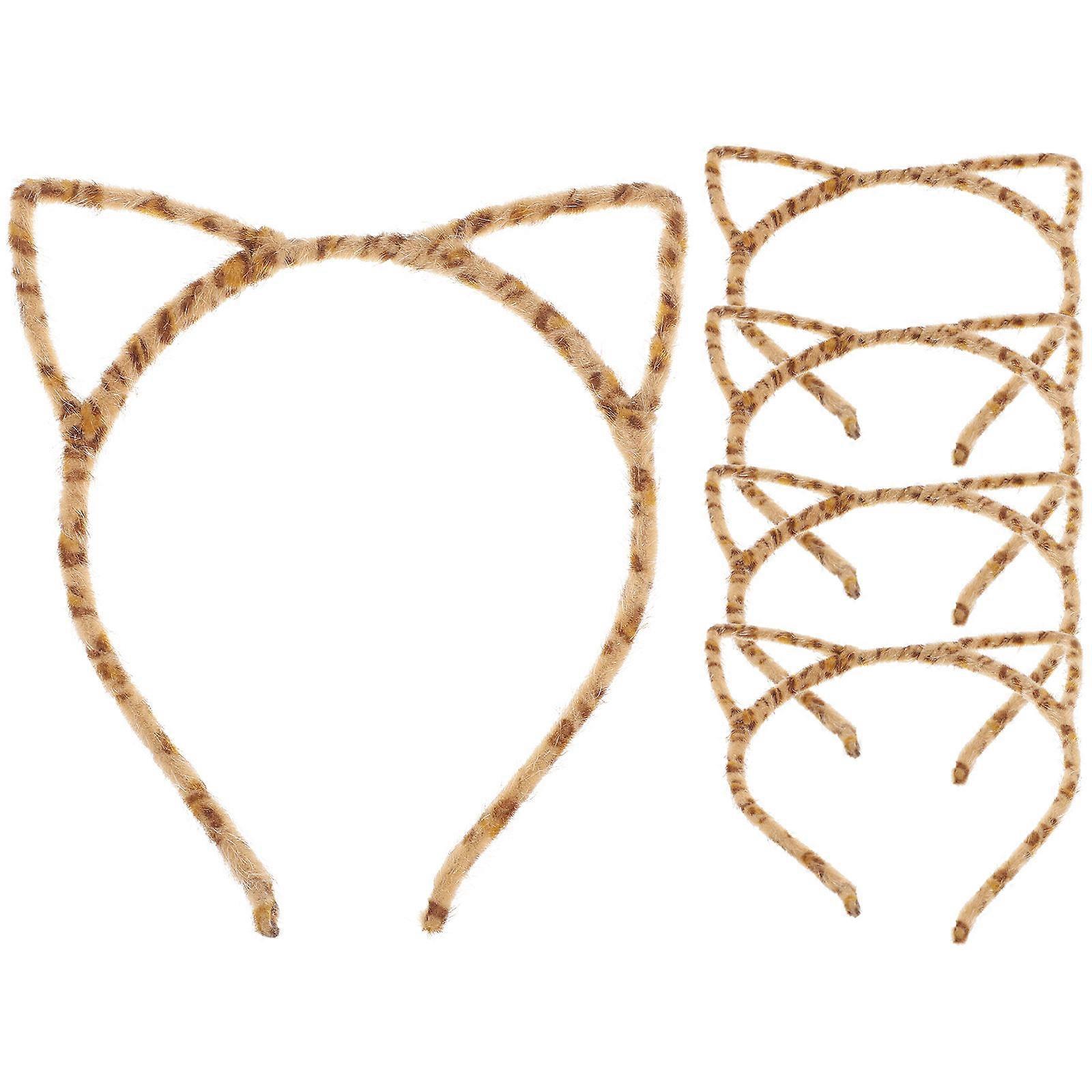 Cat Ears Headband Leopard Print Masquerade Ball Costume Accessory Wire Headband 5Set