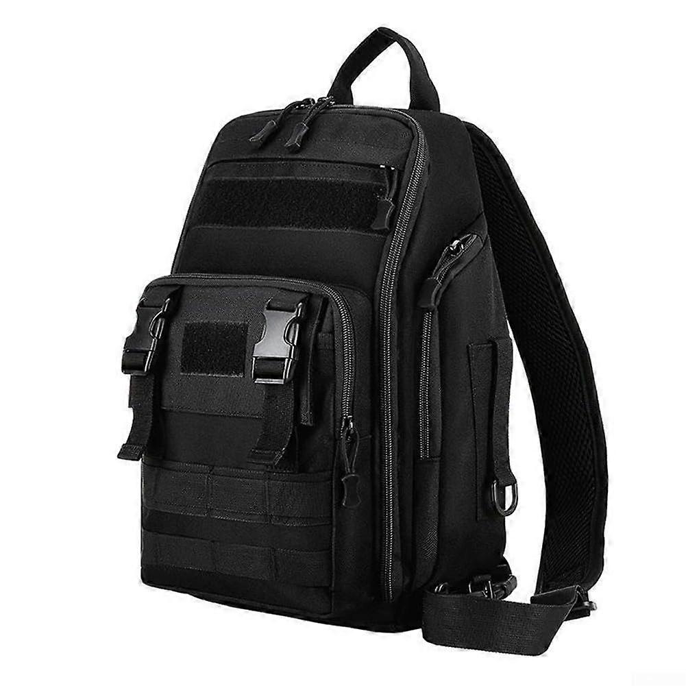 Crossbody Fishing Gear Bag, Waterproof and Spacious, Multiple Attachment Points, Black Color, Durable Design