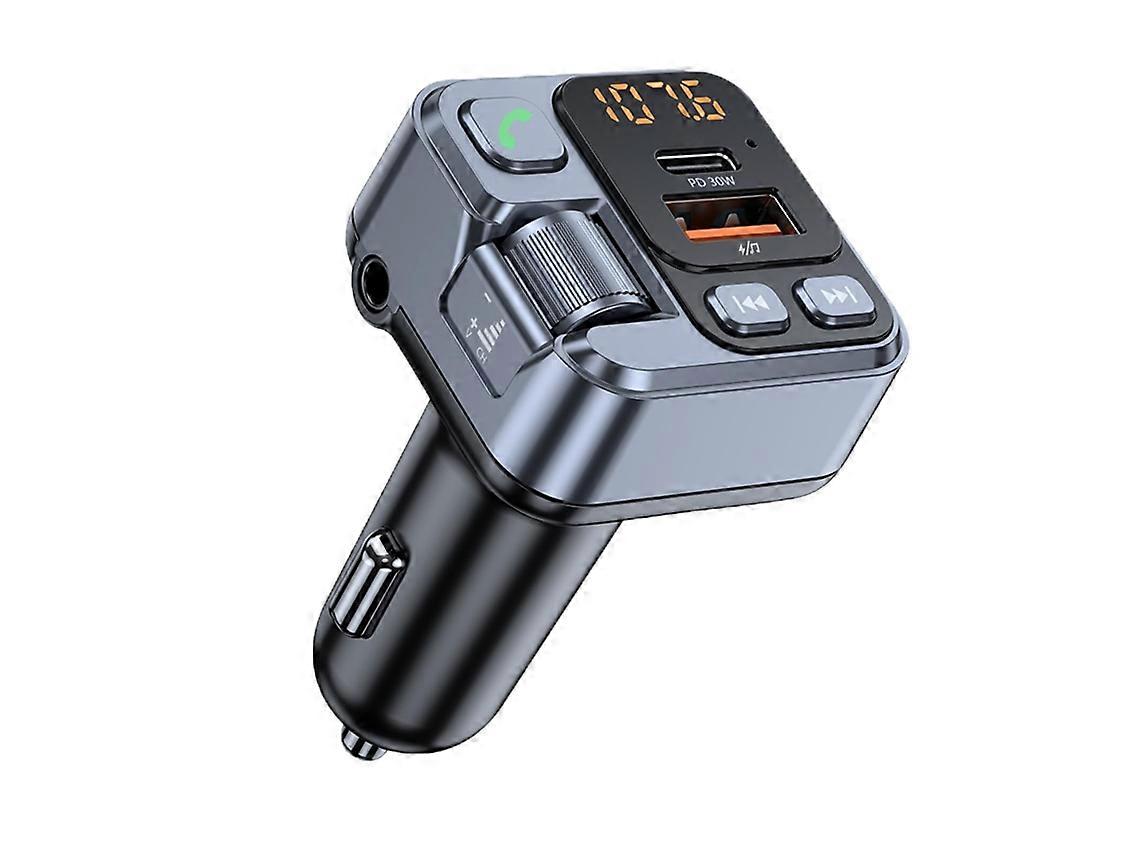 Bluetooth car radio adapter FM transmitter with USB-C PD charger.