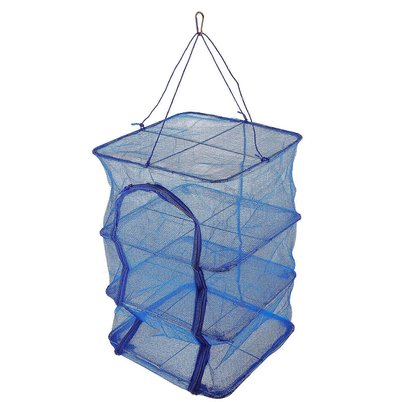 Foldable Four Layer Nylon Mesh Drying Net with Buckle Hanging Cage for Outdoor Shrimp, Fish, Fruits, and Vegetables – Lightweight, Breathable Rack