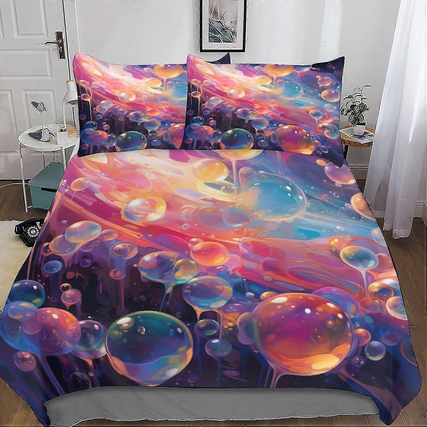 Watercolor Bubbles Duvet Cover Microfiber Bedding Set, Colorful Bubbles Quilt Cover with Zipper Closure, Soft for All Ages