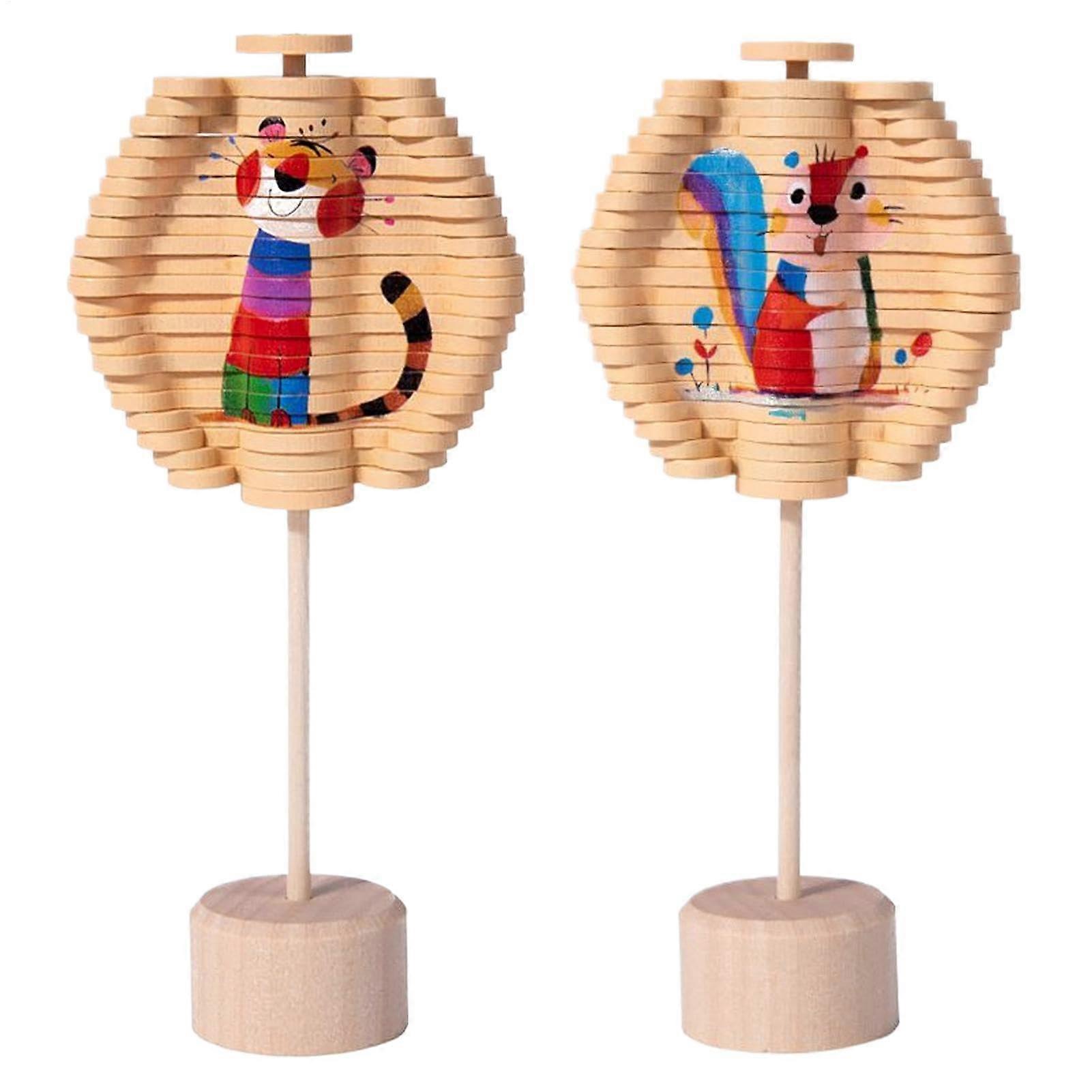 Rotating Lollipop Interactive Candy Toy Portable Handheld Design Natural Wood Home Office Decoration 15x6cm