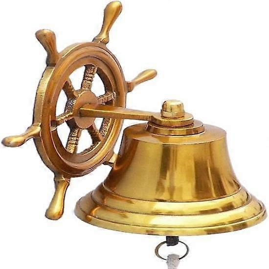 Brass Plated Hanging Ship Wheel Bell, 17.78 Cm