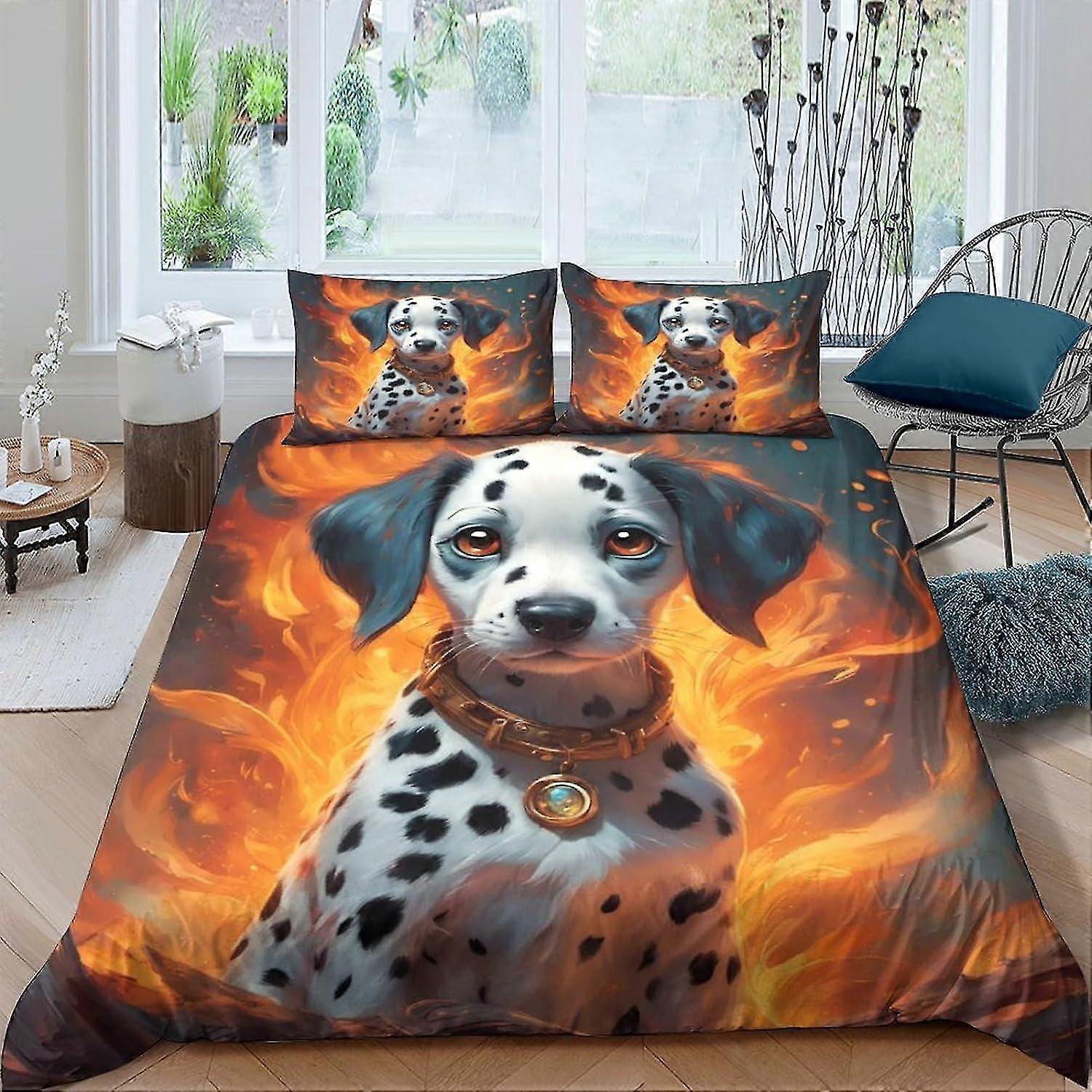 Conjunto de Cama Dálmata Impresso em 3D para Crianças e Adolescentes, Capa de Edredom com Fronha, Capa de Colcha de Microfibra com Fecho de Zíper, Duplo