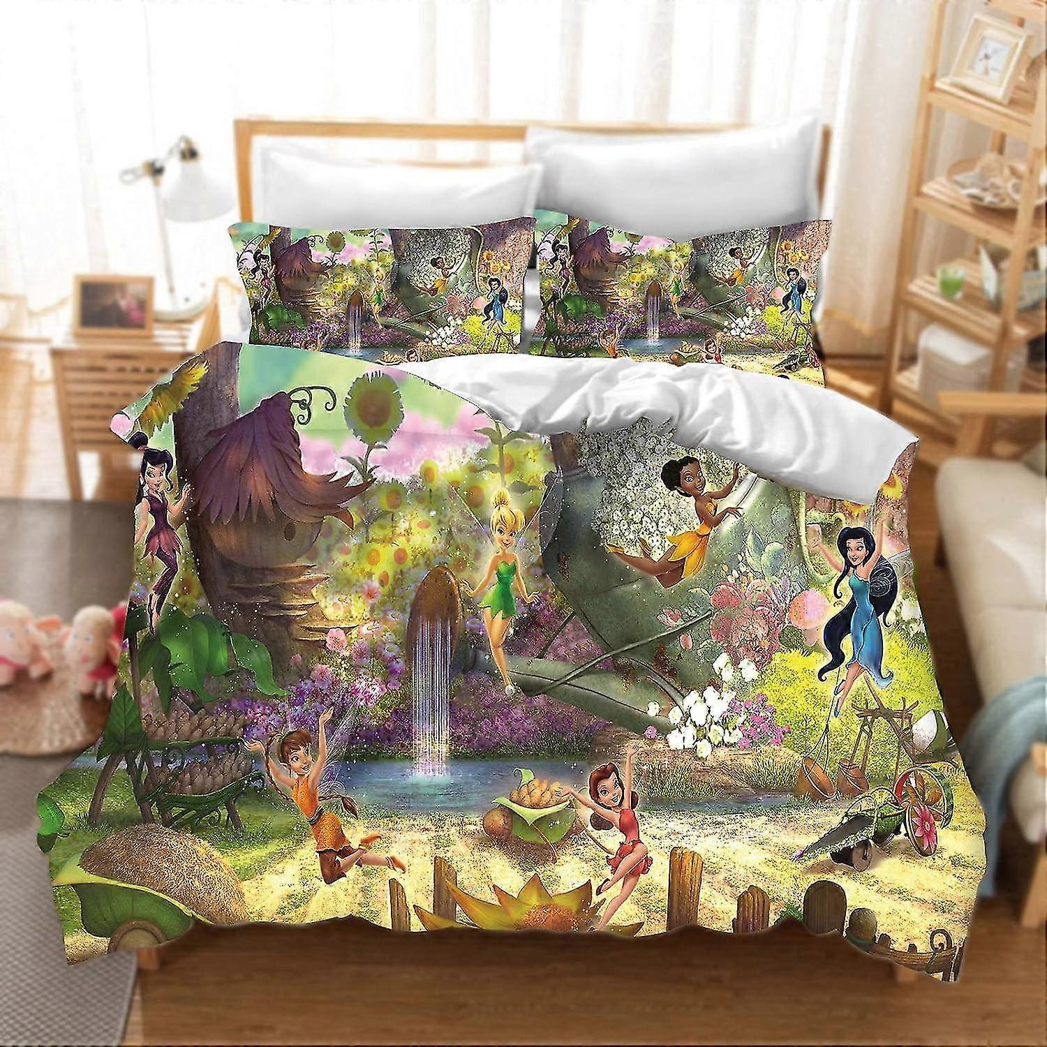 Children's Microfibre Duvet Cover Set with Zip and Pillowcase, Fits Tinkerbell Theme, 135 x 200 cm