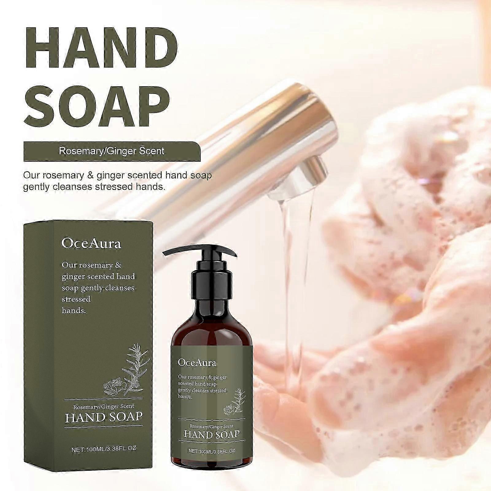 ローズマリー&ジンジャーハンドソープ、モイスチャライジングリキッドハンドソープ、柔らかく清潔な手のために、天然成分を使用したシリコンとパラベンフリー、ビーガン