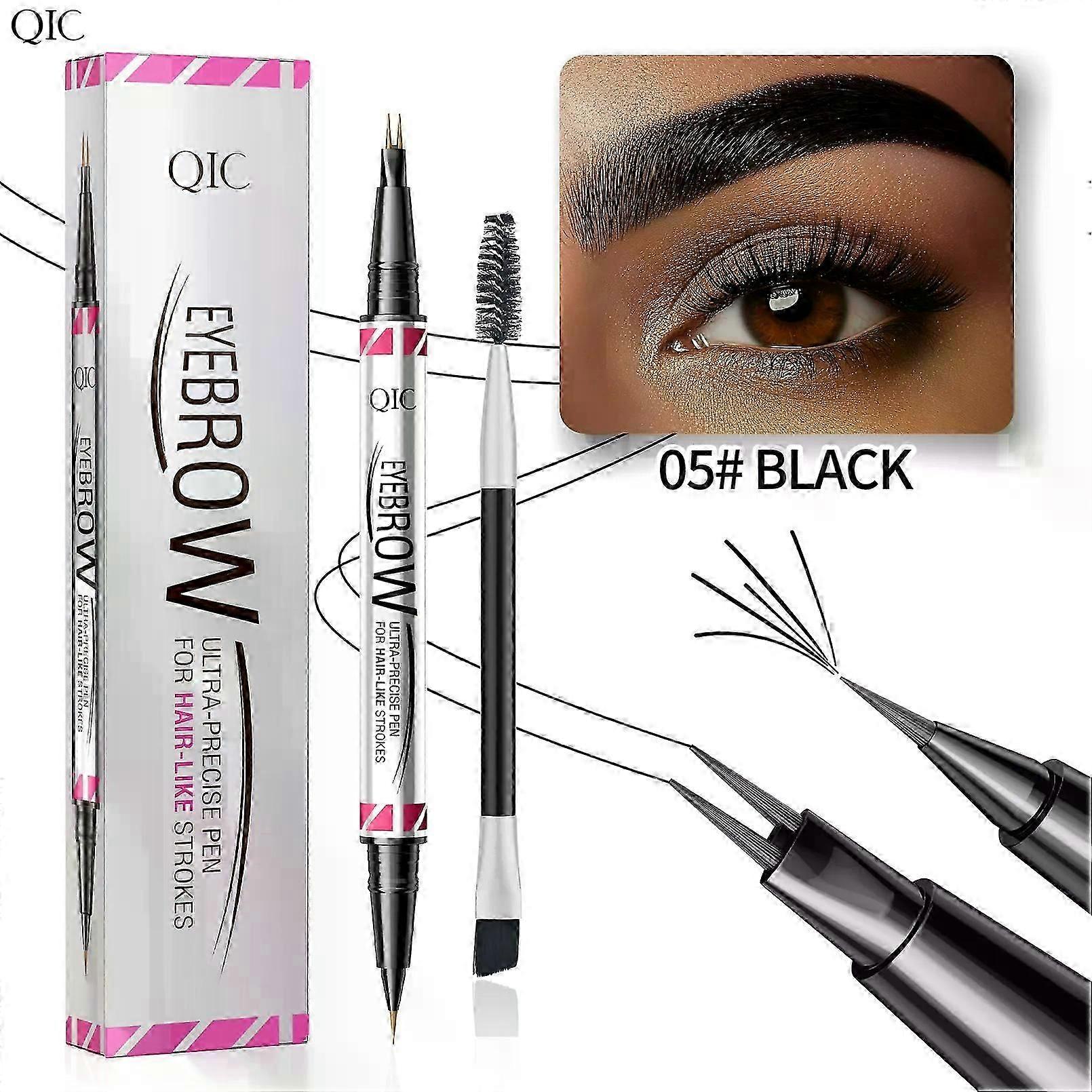 Eyebrow Pen, Brow Pencil 2-in-1 Dual-Ended Microblading Eyebrow Pencil with Micro-Fork-Tip & Precise Brush-Tip Crease Natural Hair-Like Brows, Last Al