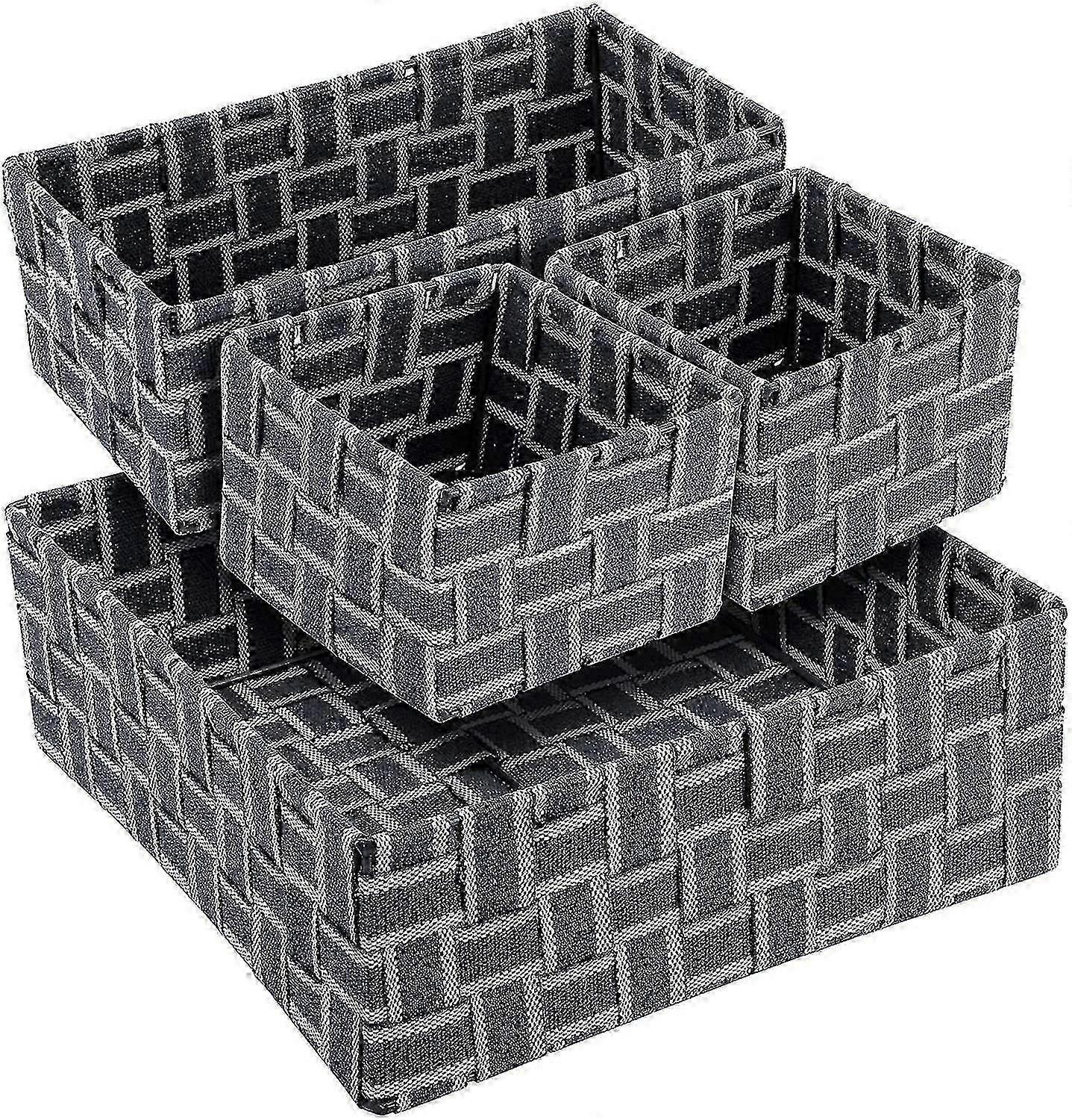 4 Pieces Woven Storage Box Cube Basket Bin Container Box, Stackable Woven Strap SZRH A-F