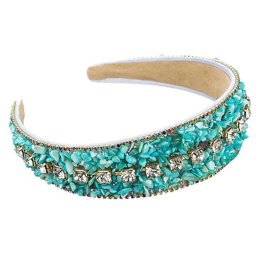 Light blue wide hairband with mini stone, rhinestone, elastic, non-slip
