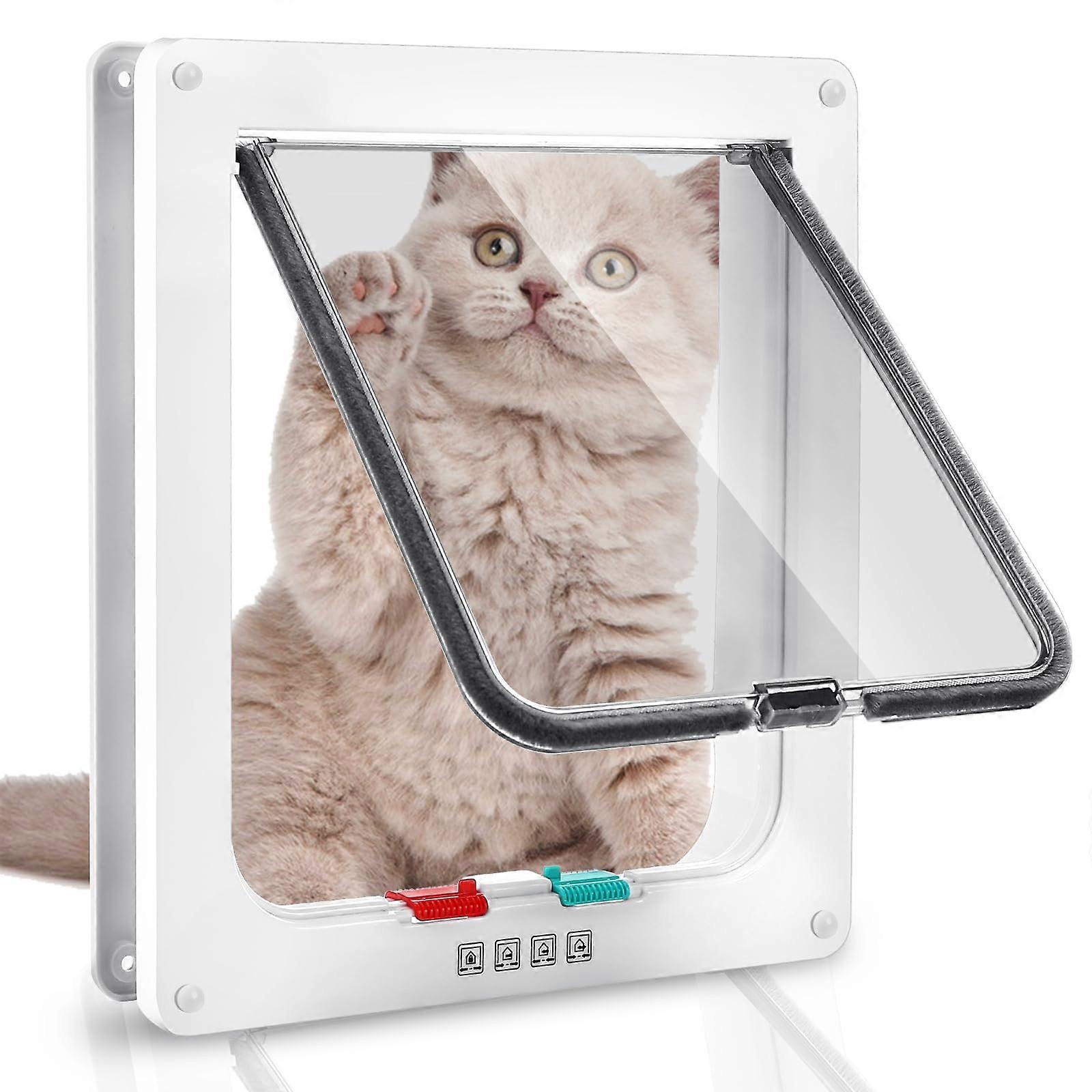 Cat Door Flap with 4-Way Lock - Weatherproof Pet Door 28 x 25 x 5.5 cm - Easy to Install Safety Cat Flap XL