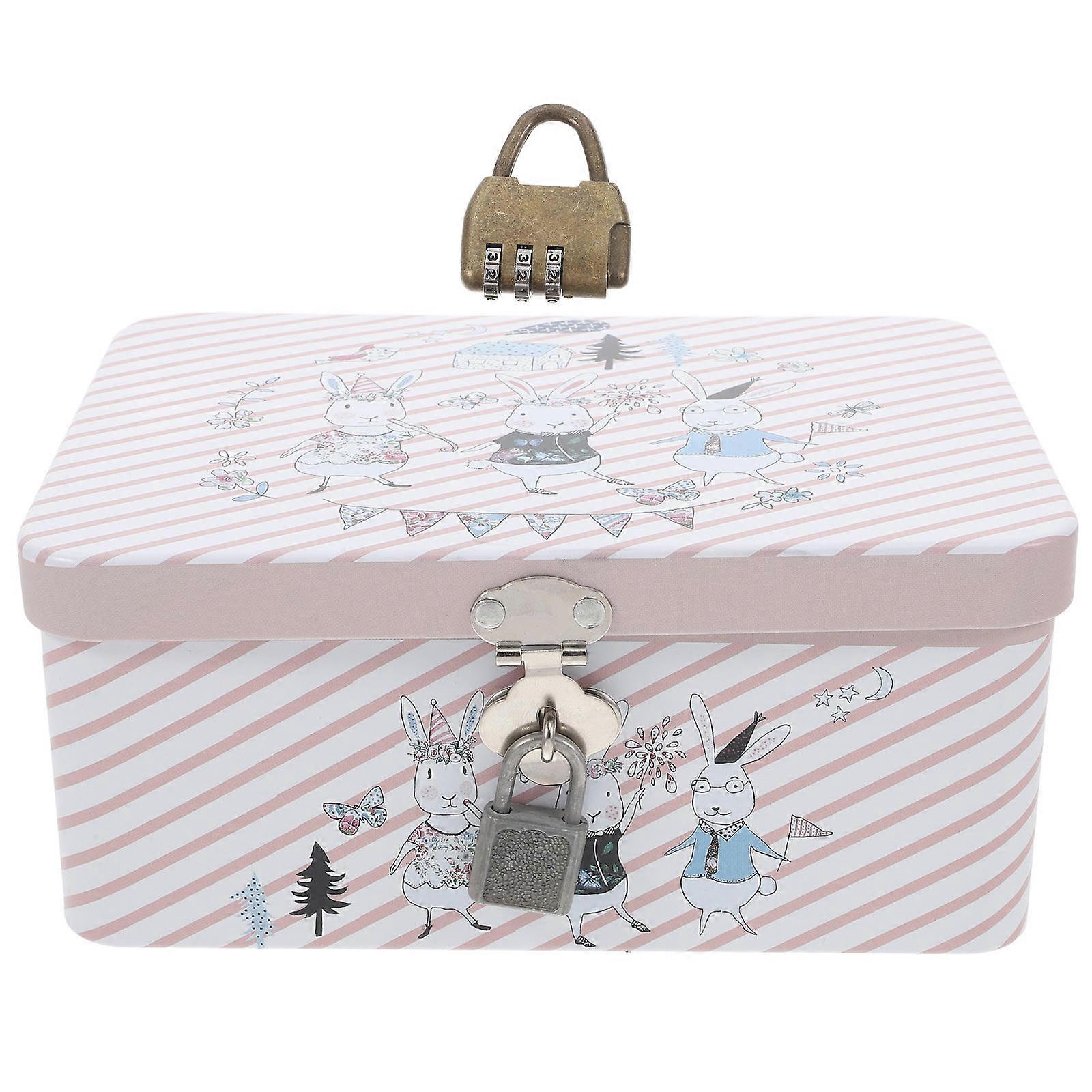 Easter Festival Candy Container With Lid Tinplate Biscuit Case Pink 1 Pair