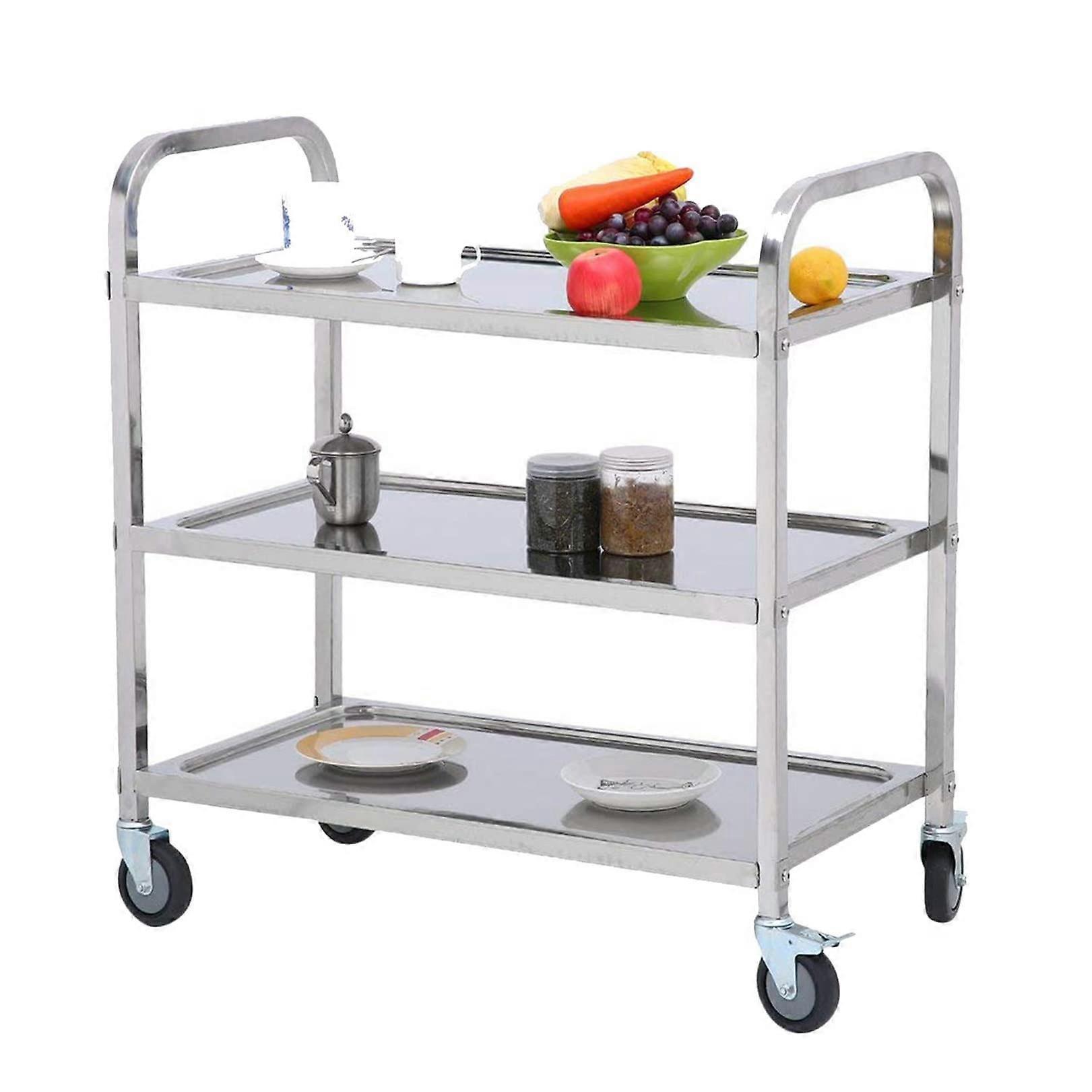 Cart Movable Hand Trolley, Stainless Steel MultiPurpose 3Tier Trolley with Locking Wheels