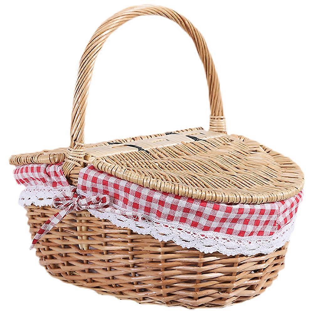 Cute Picnic Basket Outdoor Parties 35.00X25.00X17.00cm Wicker Flower Holding Rustic Decorative Style 1Pack
