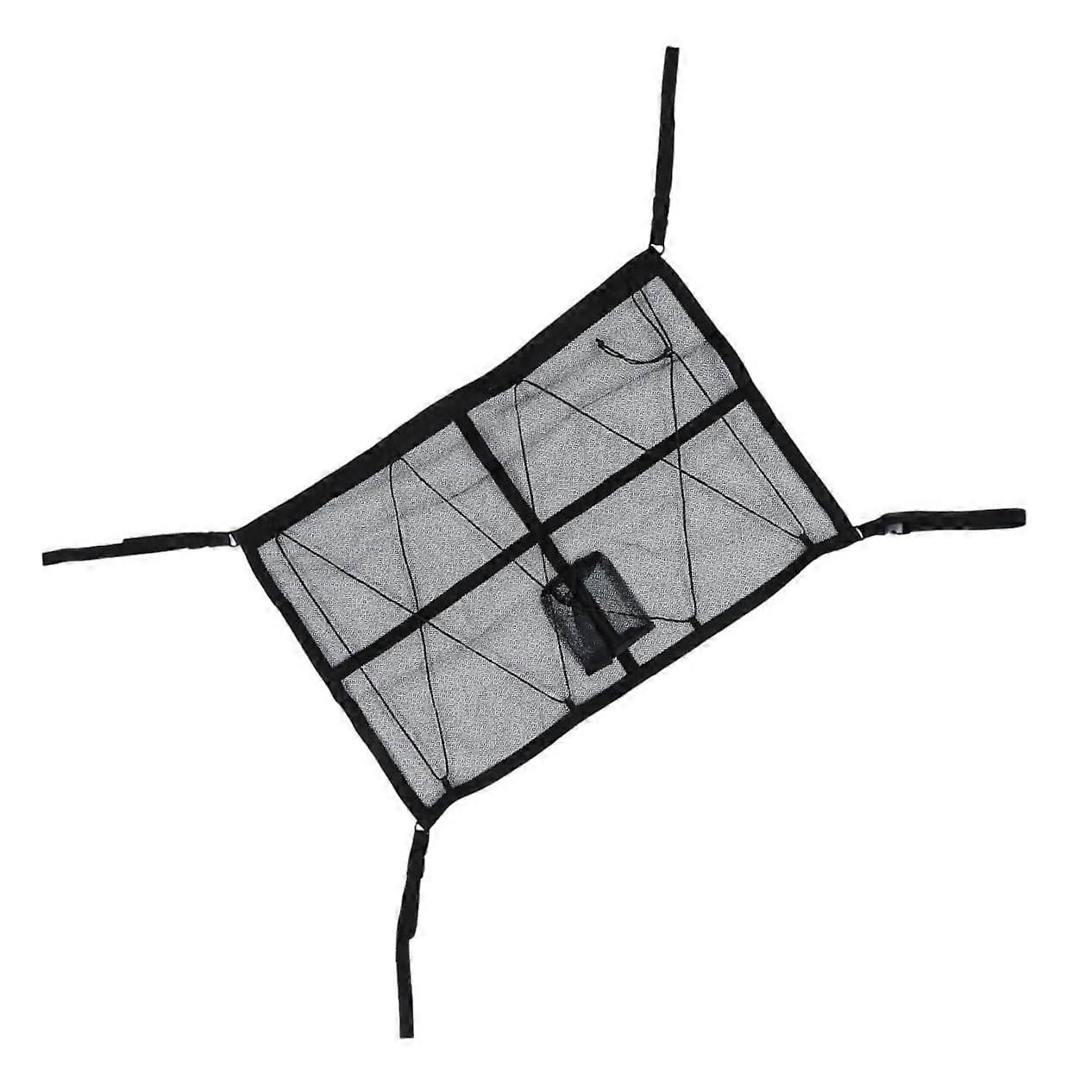 Adjustable Car Ceiling Storage Net with Tissue Box Holder Multifunctional Net for SUV and Truck Roof Organization