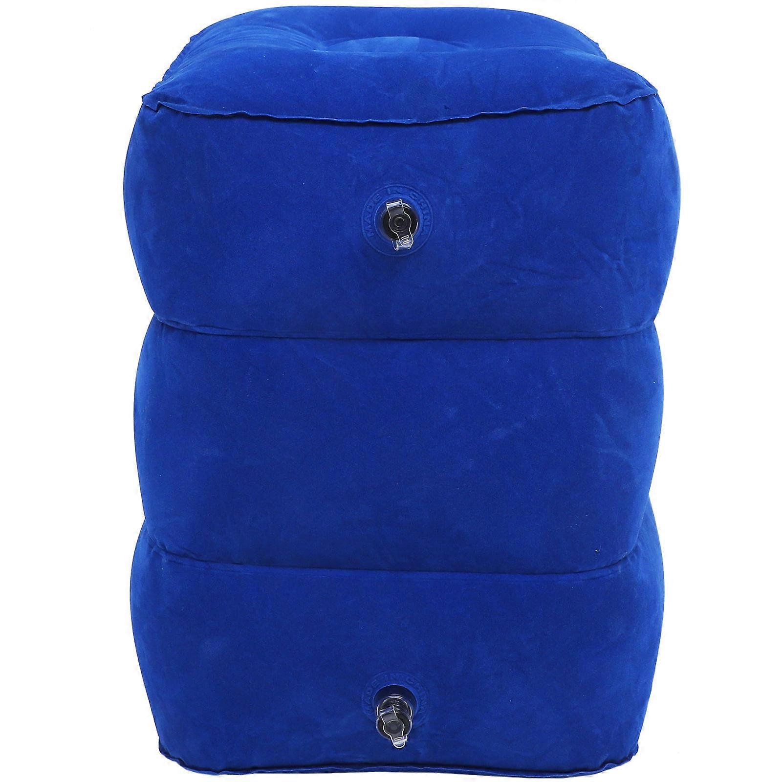 1Pc Inflatable Airplane Pillow with Adjustable Height and Footrest Dark Blue
