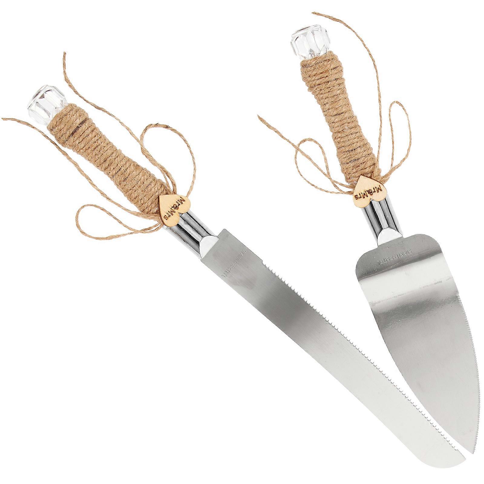 Wedding Cake Server Set 2Pcs Practical Cake Cutting Tool For Celebrations 20.4X2.4CM Flat Design
