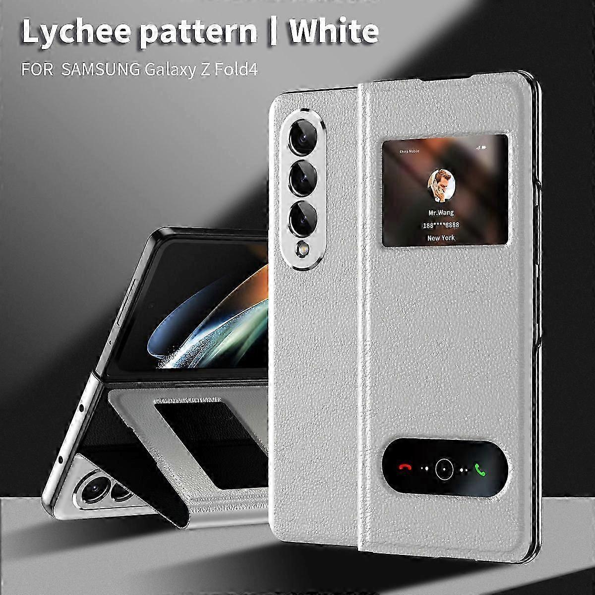 Luxury Leather Case for Samsung Galaxy Z Fold 6 - Lychee Pattern with Hidden Kickstand