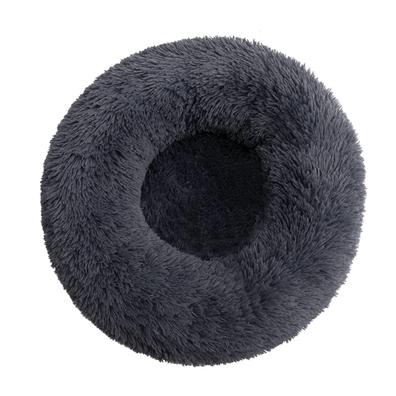 Lit rond en peluche pour chien, confortable, coussin beignet moelleux pour chiens et chats, doux, hirsute et chaud pour l’hiver, gris foncé, 61 cm 75 75