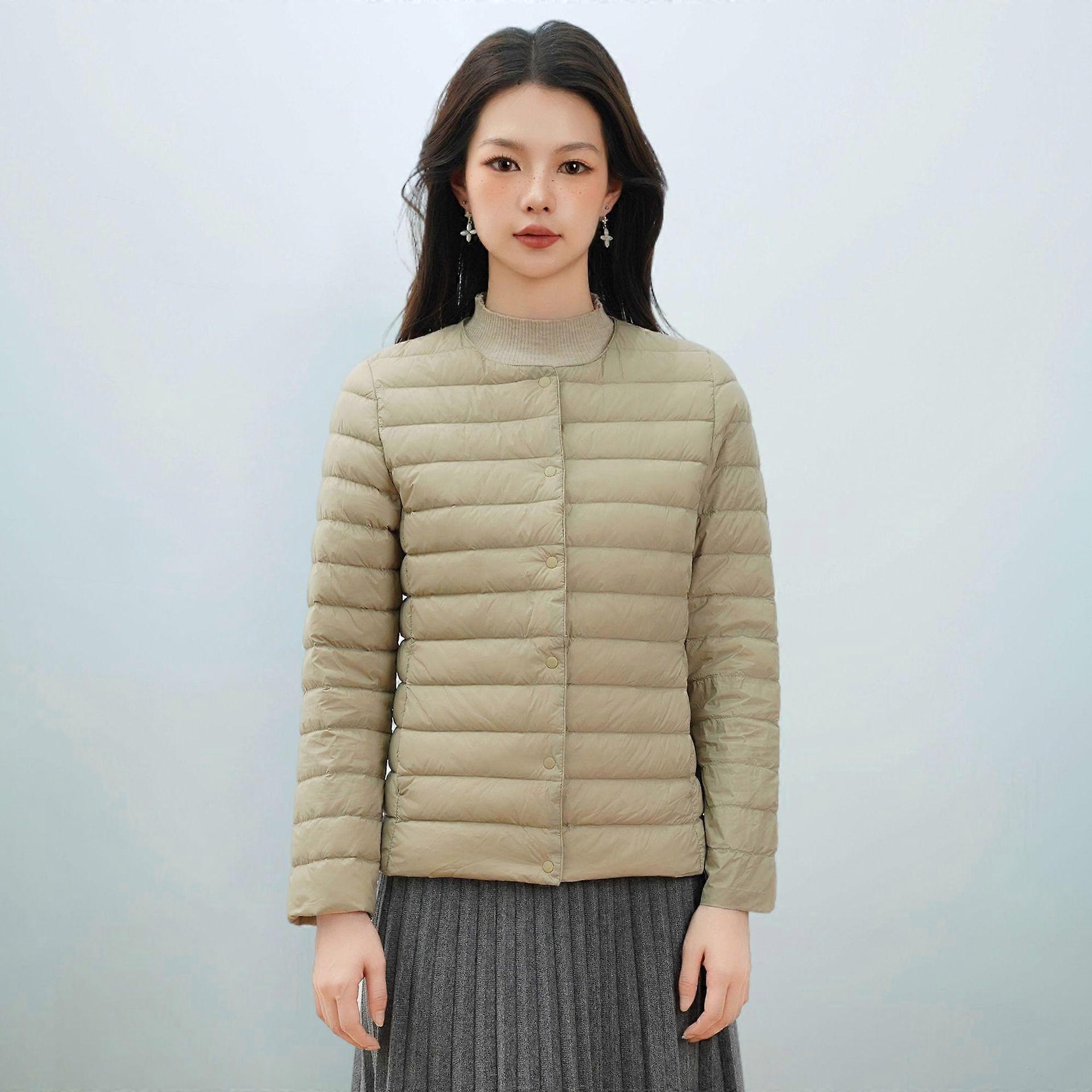 Autumn and Winter Women's 90 Duck Down Solid Colour Round Neck V-neck Simple Long Sleeve Duck Down Jacket