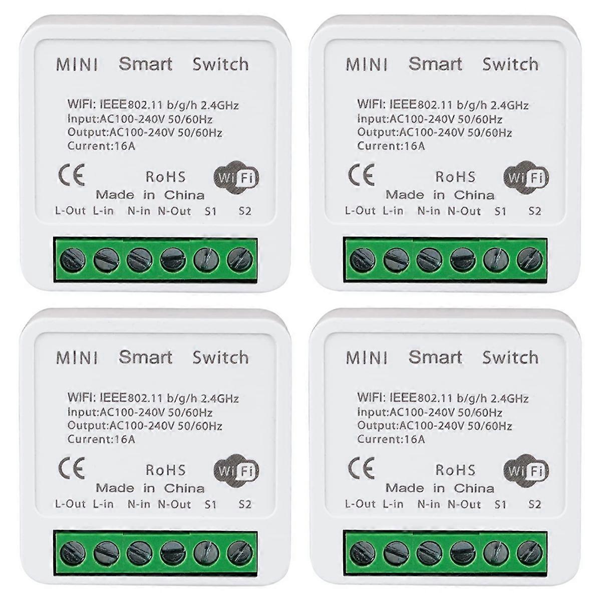 4PCS WiFi Smart Switch Light Switch, APP Remote Control, Voice Control, DIY Mode, Timer Function, LAN Control, 2 Way 16A