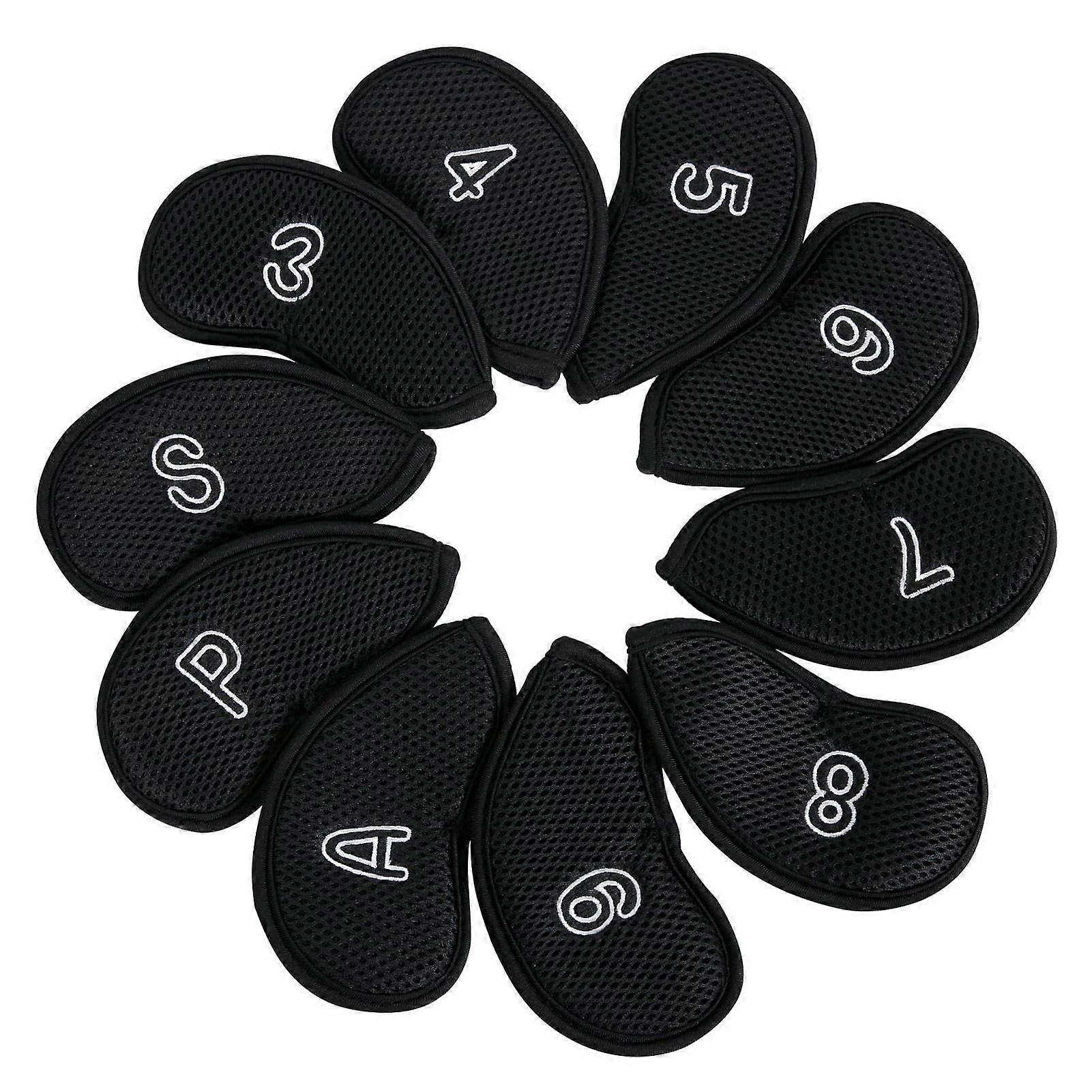 Golf Club Headcovers Set | 10 Numbered Plates for Driver Protection, Durable Black Style Compatible with All Clubs