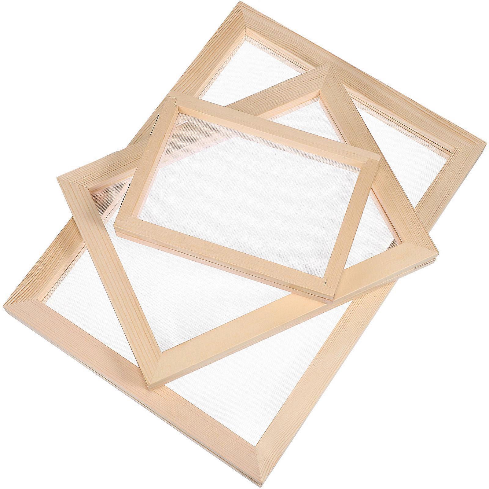 Wooden Paper Making Frame for Crafts Beige Double Layered Screen with Natural Decoration 3 Sizes Available