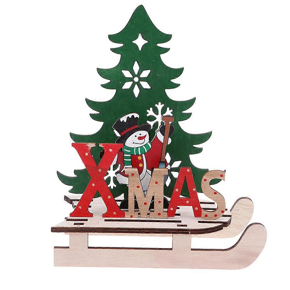 Christmas Sleigh Ornament 2Pcs DIY Assemble Home Decor 11.5X5.5X11Cm Wooden Craft With Deer And Snowman