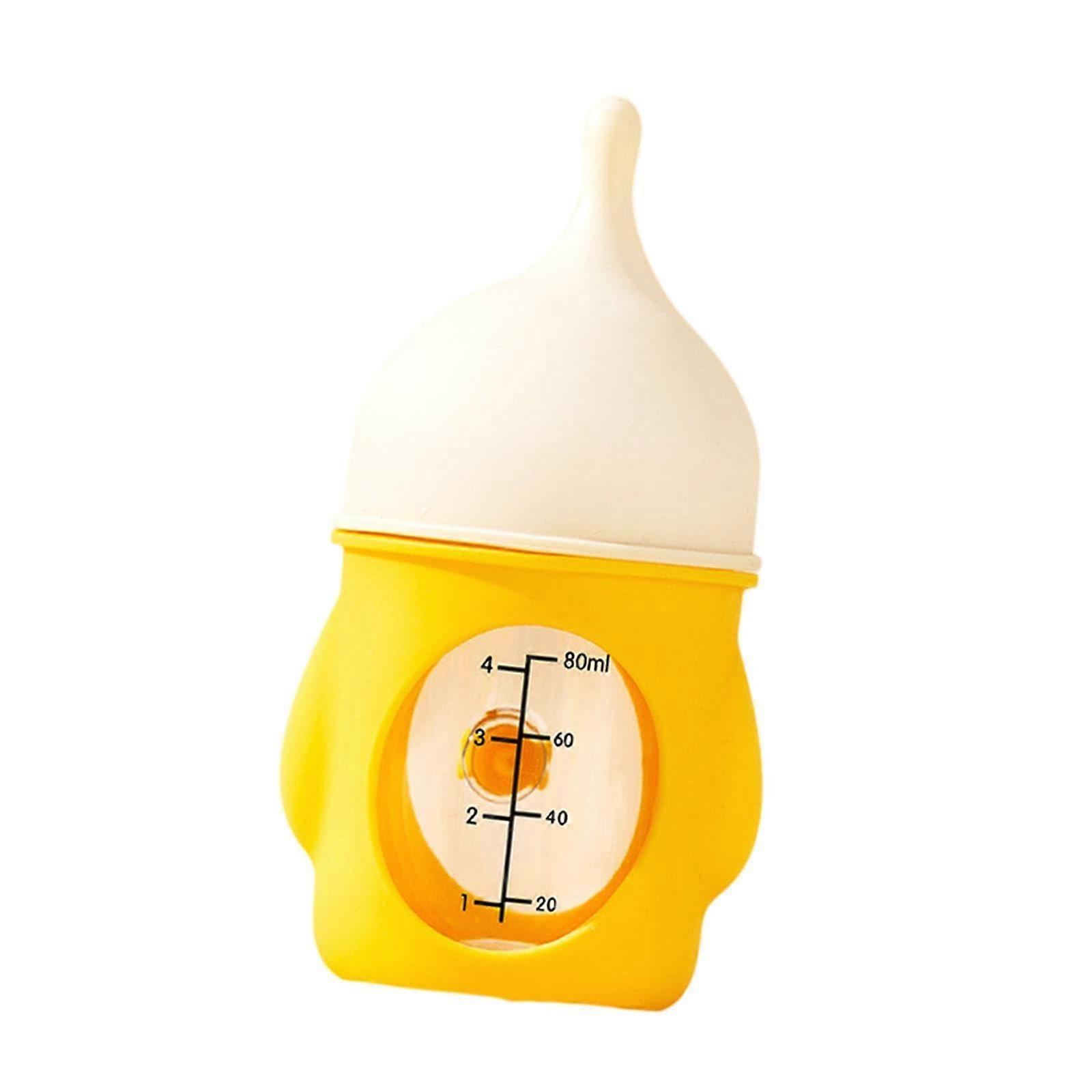 Pet Feeding Bottle 80 ml for Kittens and Newborns, Reusable Nipple Care Bottle, Yellow Plastic Feeder Bottle