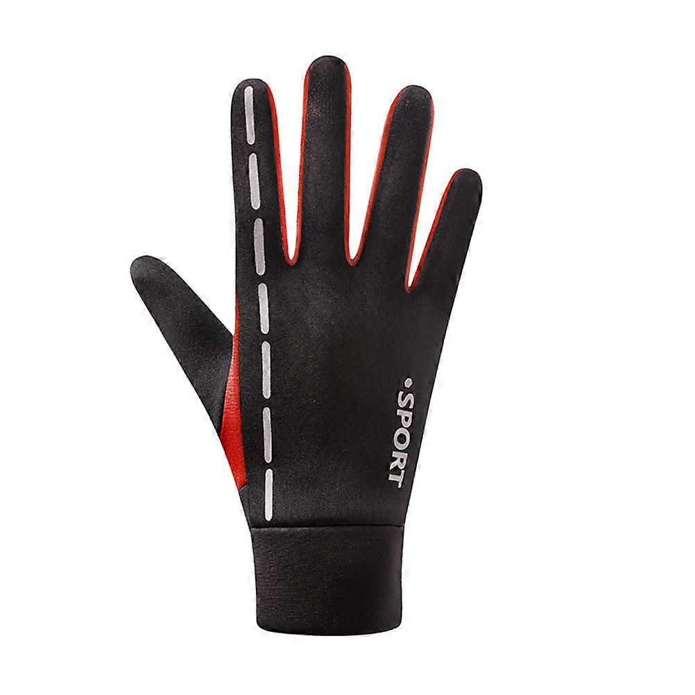 Warm Cycling Gloves with Screen Touch Design and Cool Reflective Straps for Outdoor Use Red TPU and Spandex Medium