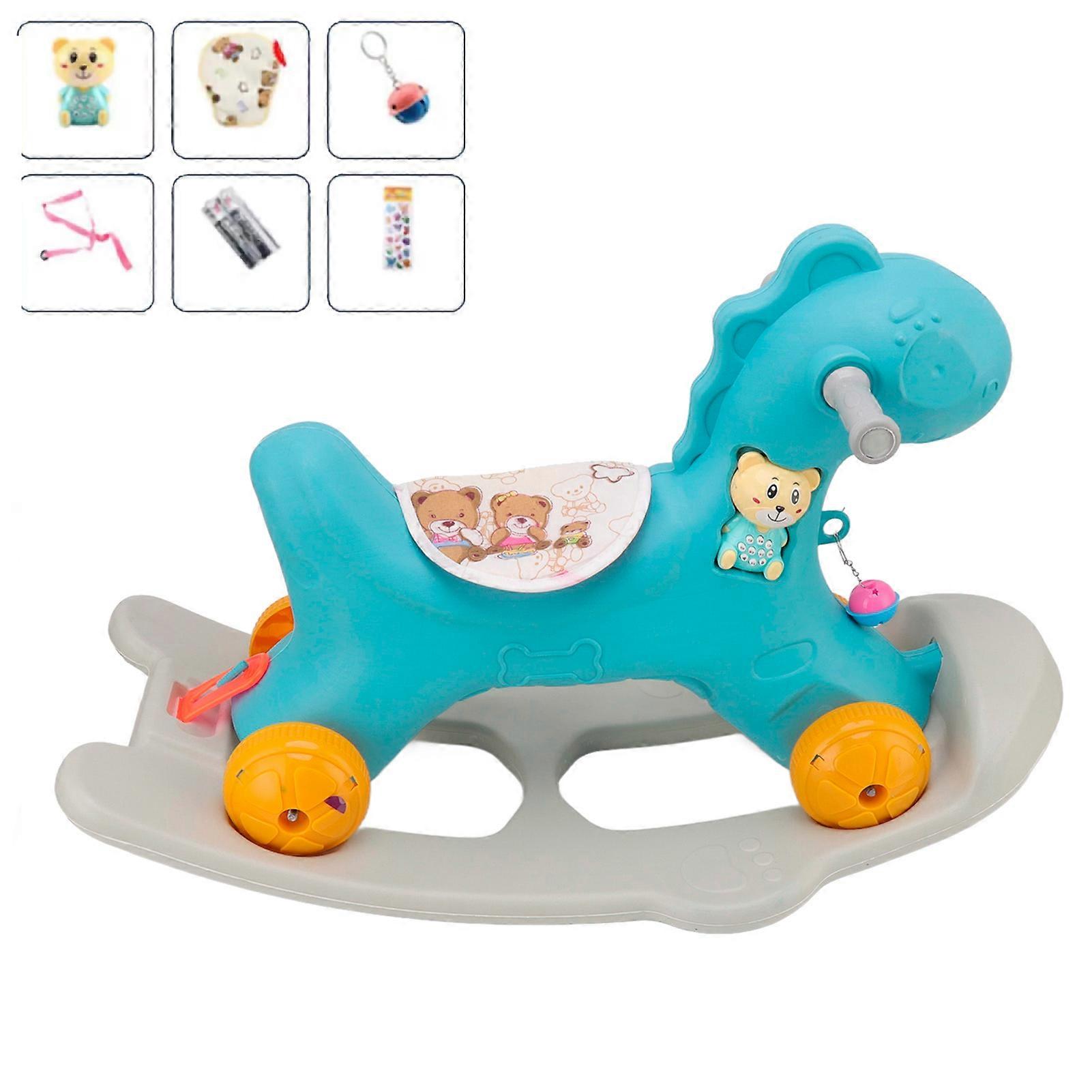 Rocking Horse for Kids Above 3 Years Old Detachable Safe Backrest Fine Workmanship Cute Ride On Horse Rocker Blue