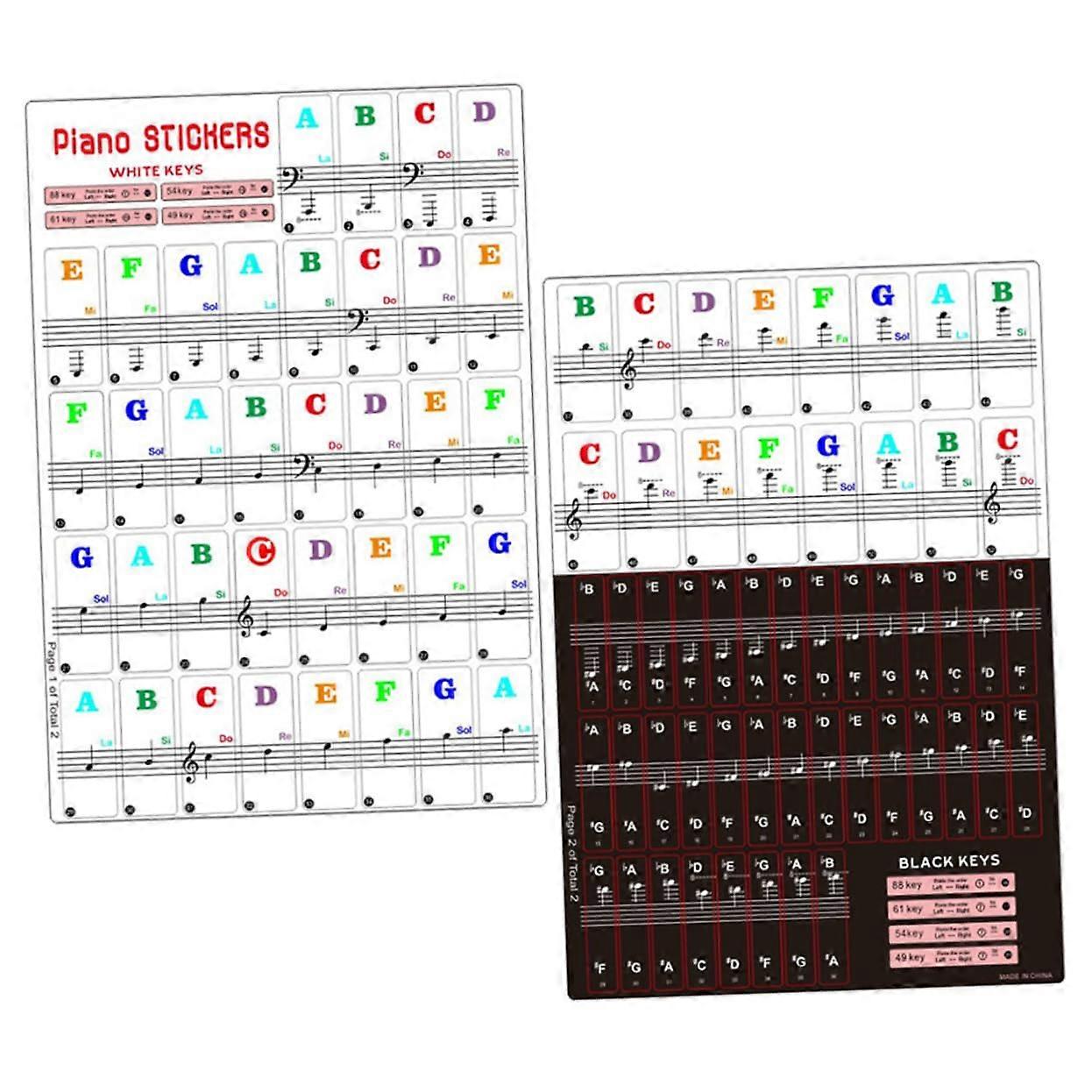 2 Sets Piano Keyboard Sticker Set, Removable Labels for Keys, Electronic Organ Stickers for Beginners