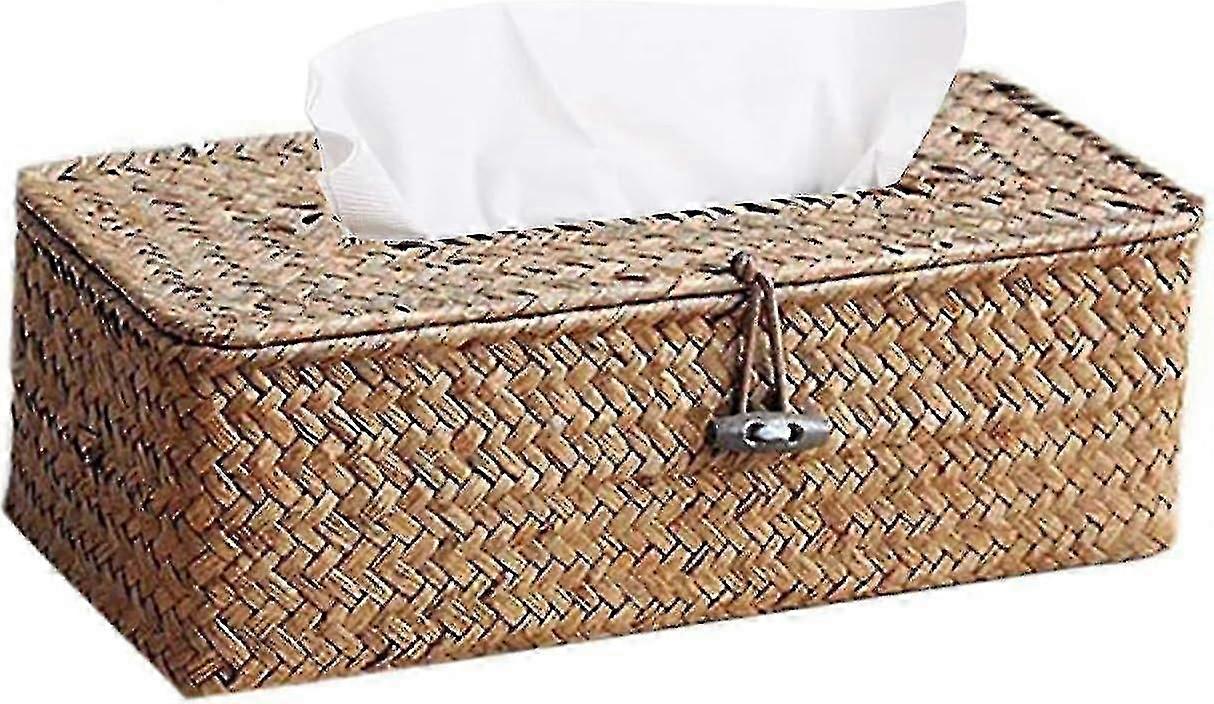 Rectangular Reed Woven Tissue Box Dispenser for Home Hotel Office Car Bathroom