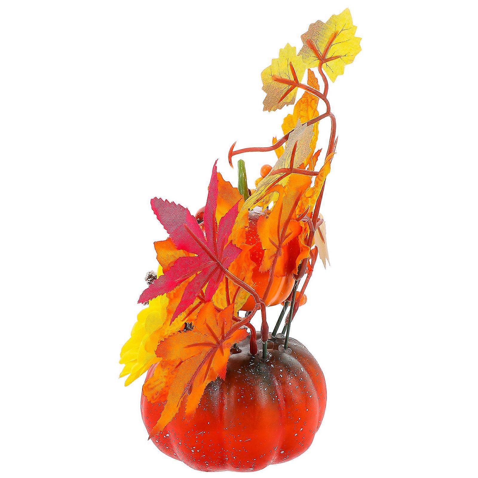 Fall Artificial Pumpkin Centerpiece with Sunflowers and Maple Leaves for Thanksgiving, Halloween, and Autumn Table Decor – Compact &