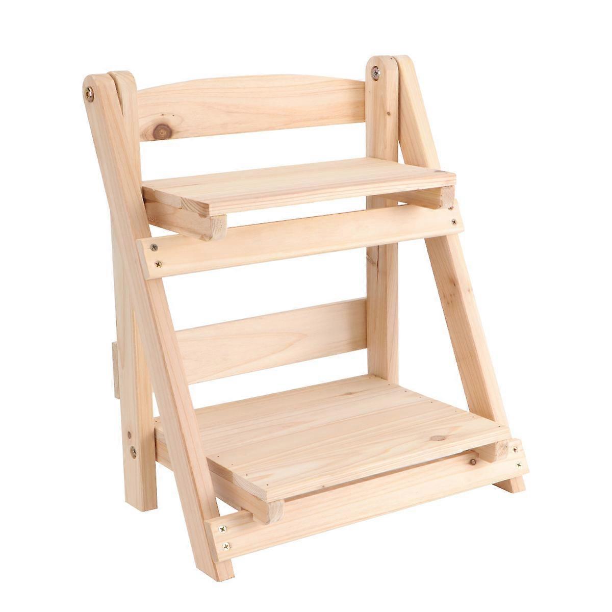 Two Layer Storage Rack Folding Retro Wood Shelf Simple Bookshelf Creative Plant Holder for Balcony Home Color