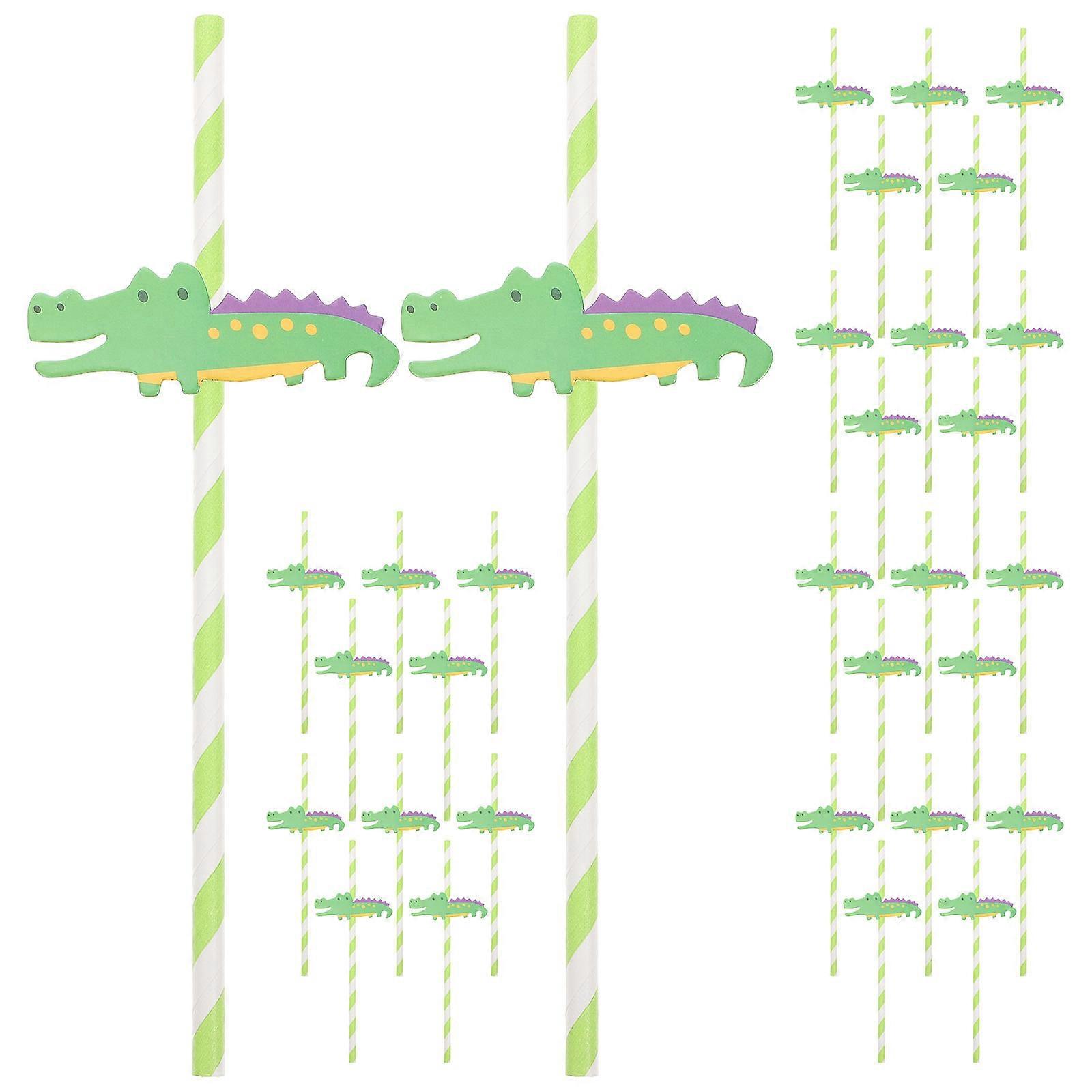 Biodegradable Colorful Paper Straws with Cartoon Crocodile Design – Thick Multi Use Party Drinking Straws for Birthdays, Showers, Weddings, and Daily