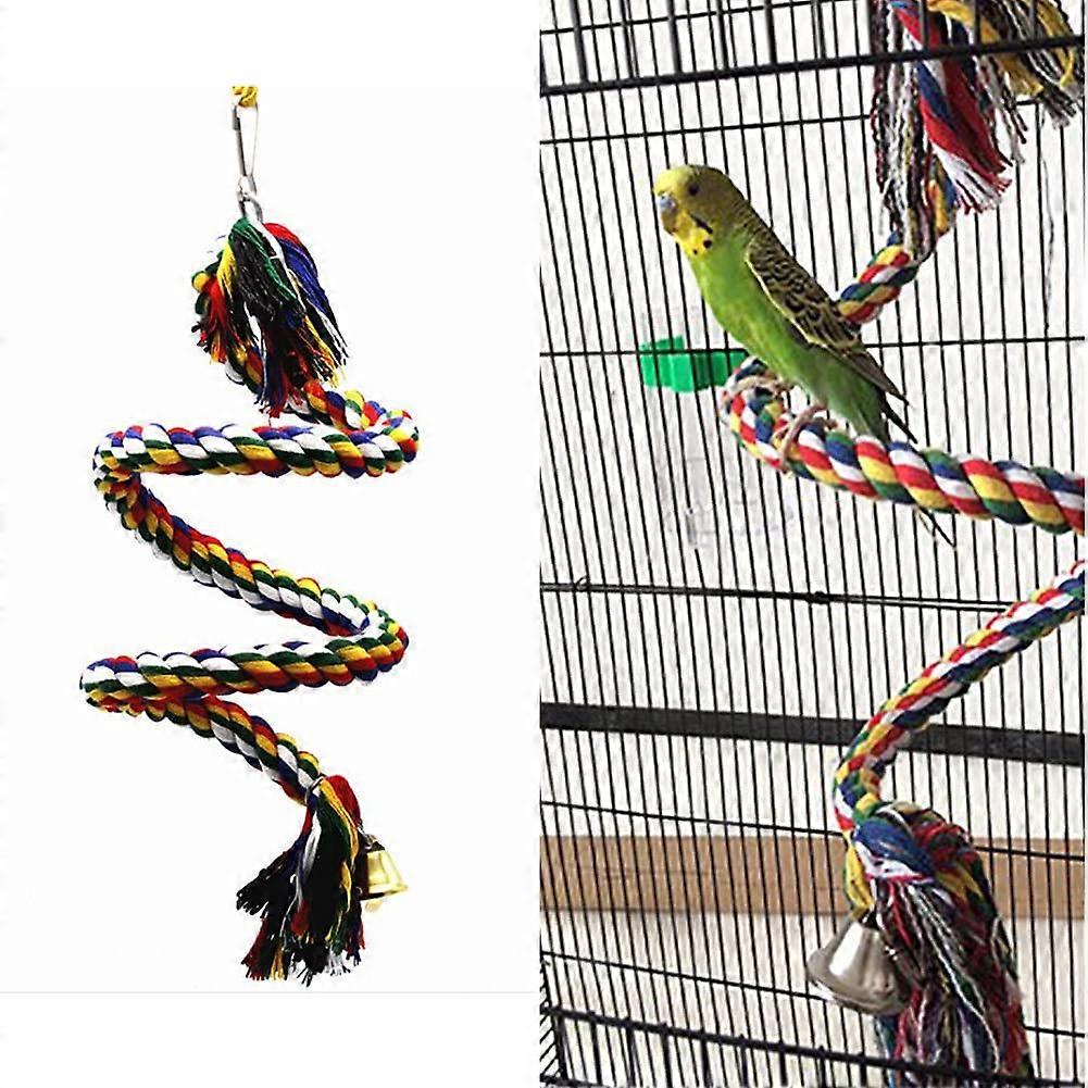 Parrot Rope Perch Toy Climbing Bird Swing with Bell Spiral Toy for Grey Birds African Birds Parakeets Cockatiels 1 metre.
