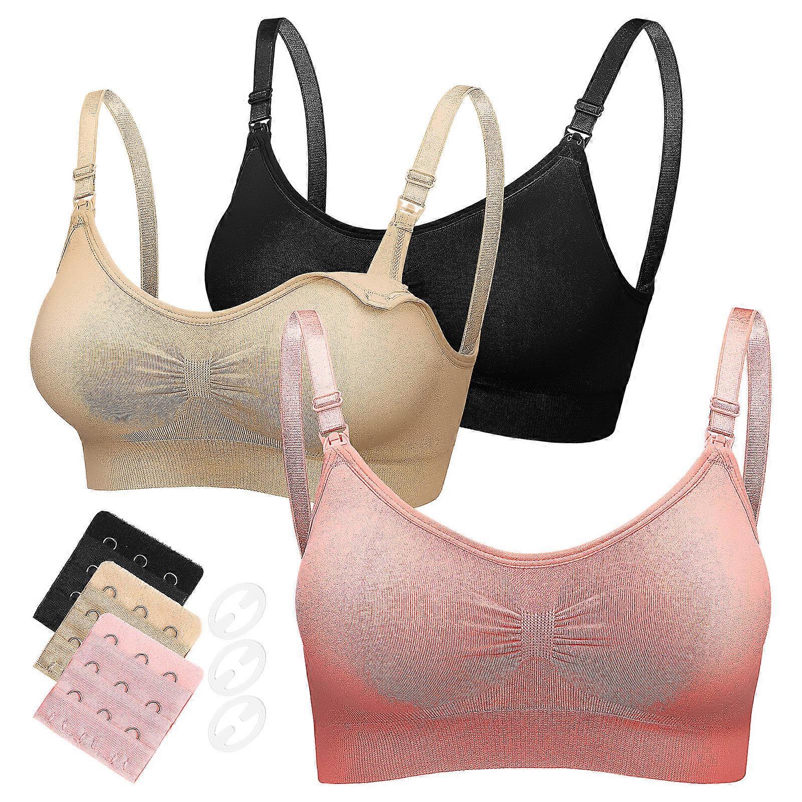 Nursing Bras For Pumping 3Set Maternity Breastfeeding Bras For Moms Comfortable Fit With Assorted Color Quick-release Clasps