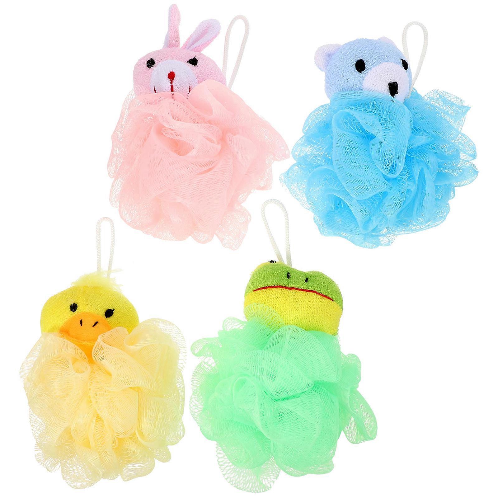 Bath Toy For Kid 4Pcs Unique Cartoon Design Soft Body Loofah Suitable For Toddlers Bath Time Exfoliates Dead Skin Comfortable Touch