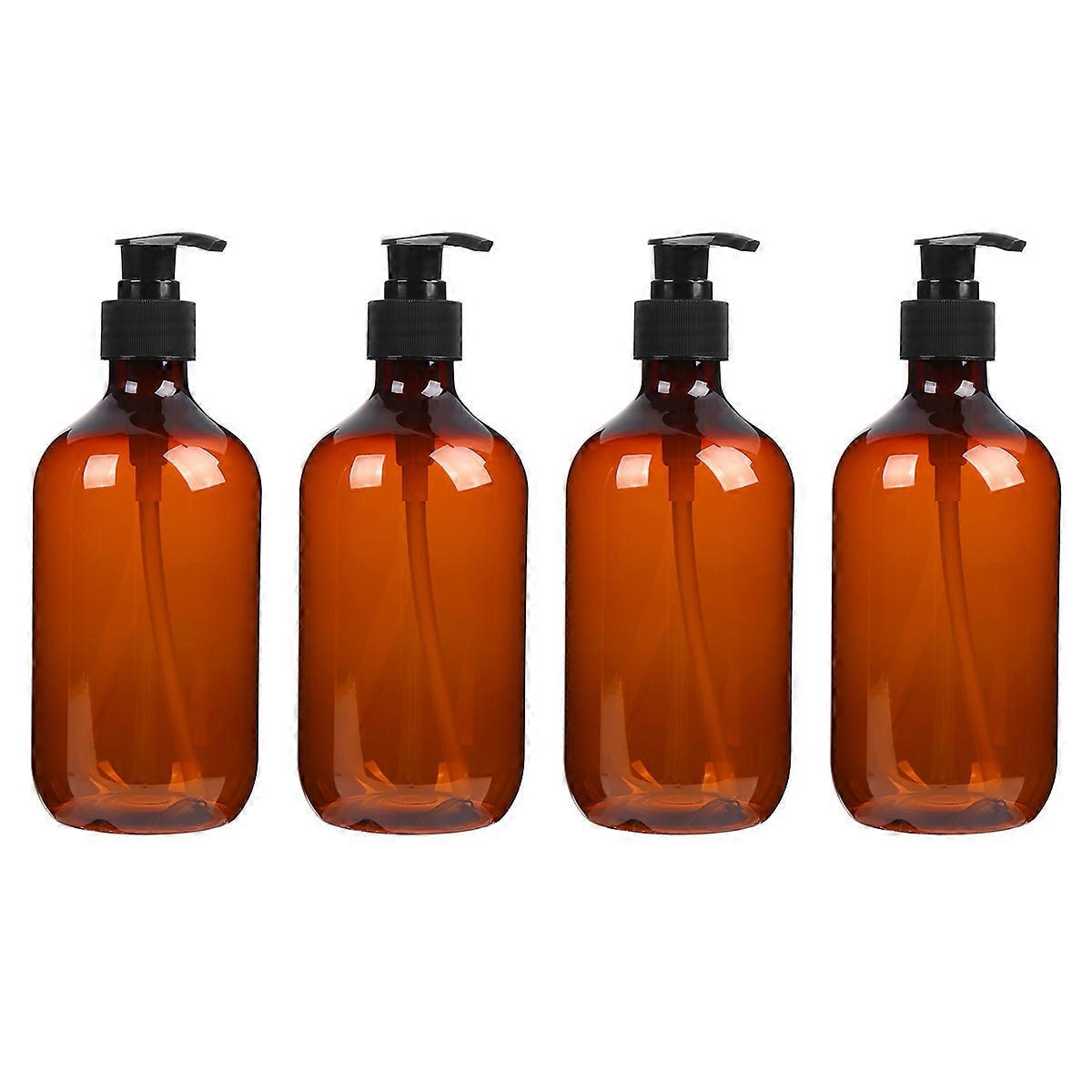 4pcs Refillable Non Slip Travel Bottles, Durable Light Brown Press Type Containers for Shampoo, Lotion, Home and On the Go Use