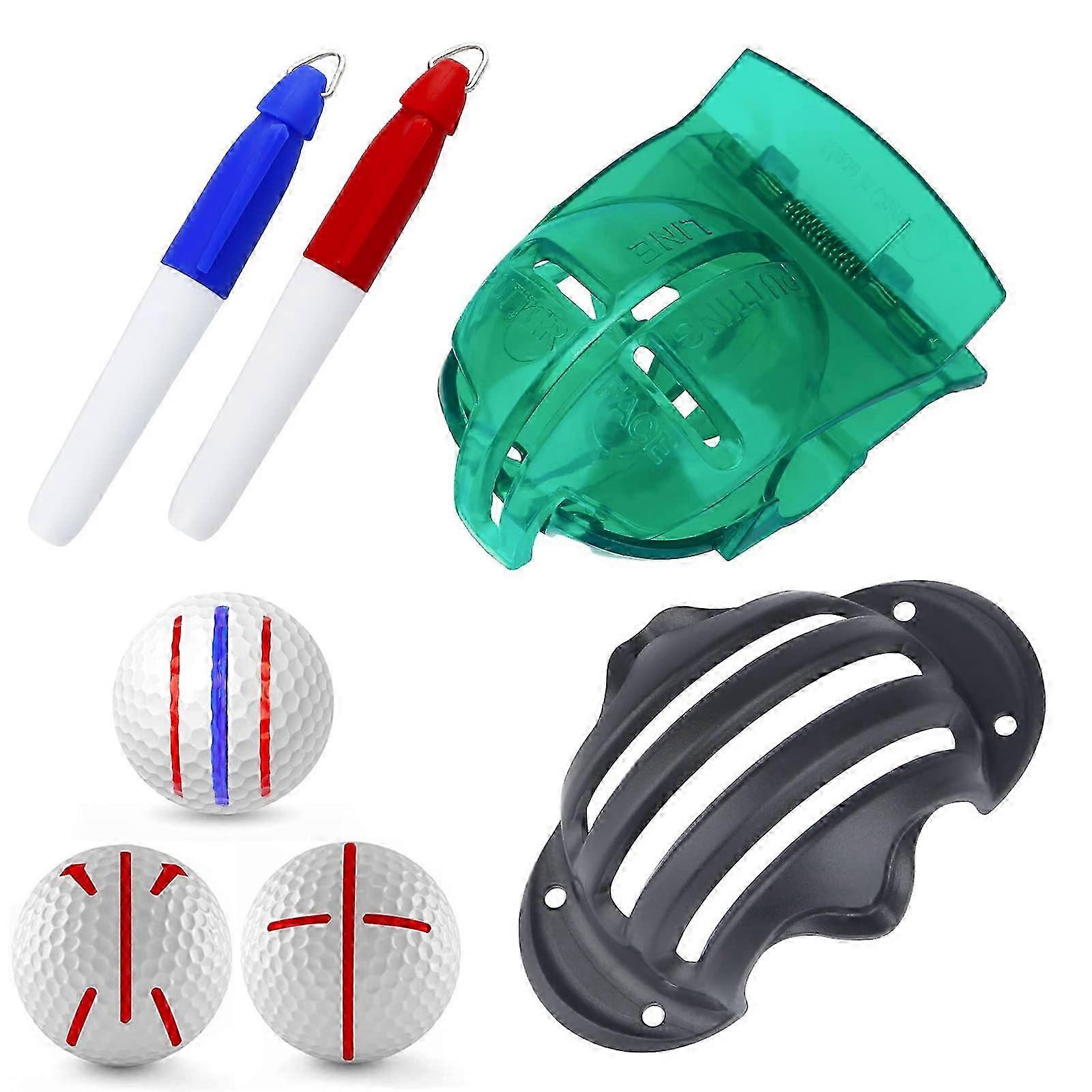 2025 Golf Ball Liner Tri-Line Golf Alignment Kit with Marker Pen Triple Track Putter Stencil Spring Clamp Marking Tools